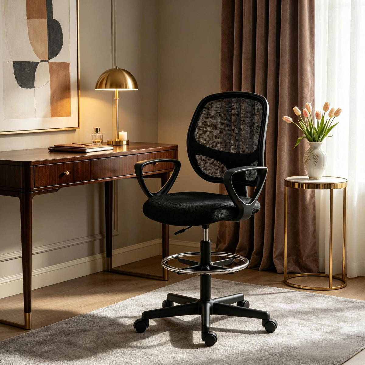 DREHSTUHL ergonomischer Bürostuhl mit Fußstütze 58 bis 78 cm - Schwarz, Leder (59/103/58cm) - Gisaae