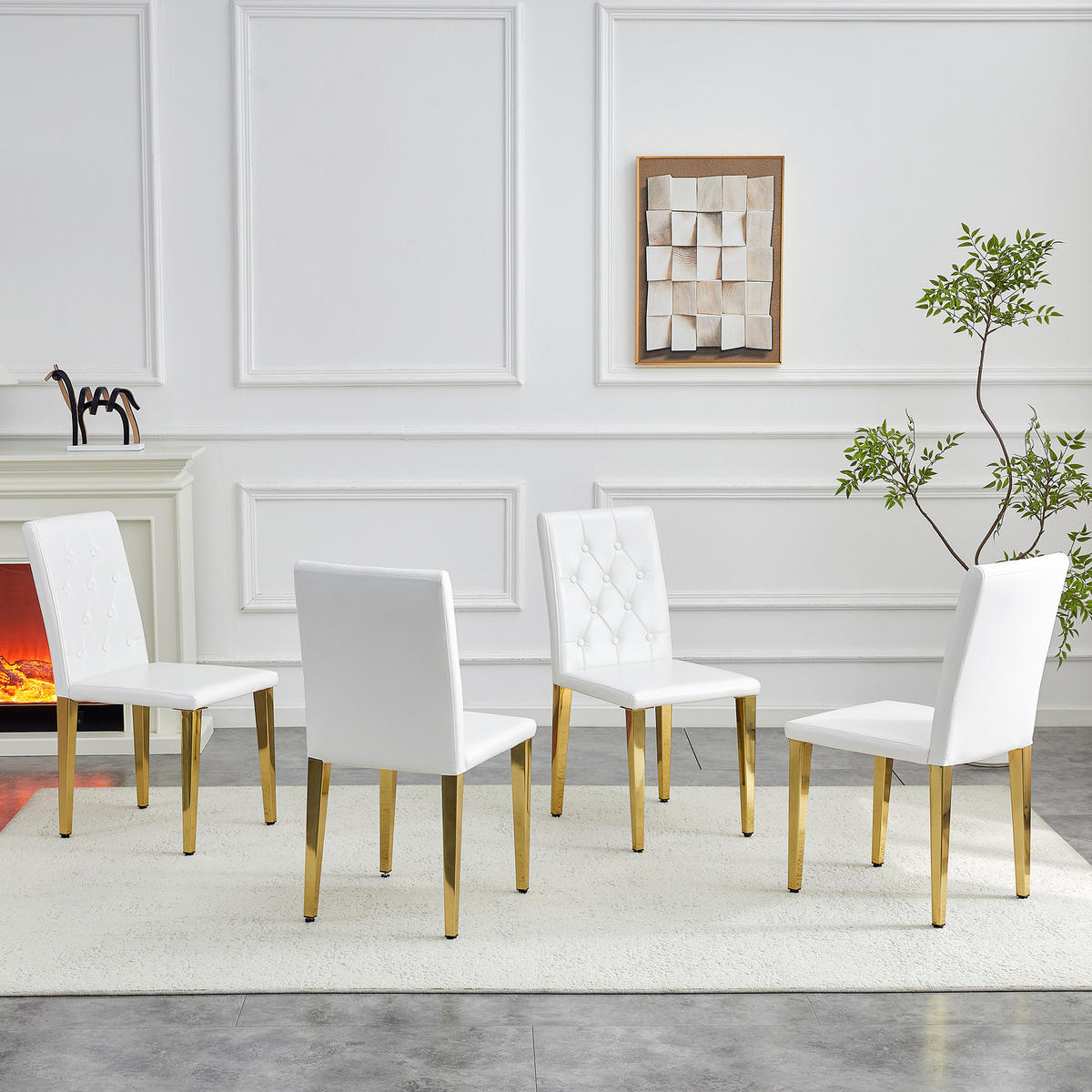 STUHL-SET DE-36649 4 Stück mit PU-Bezug und Metallbeinen Gold - Goldfarben, Metall (46/89/42cm) - ComfortXL