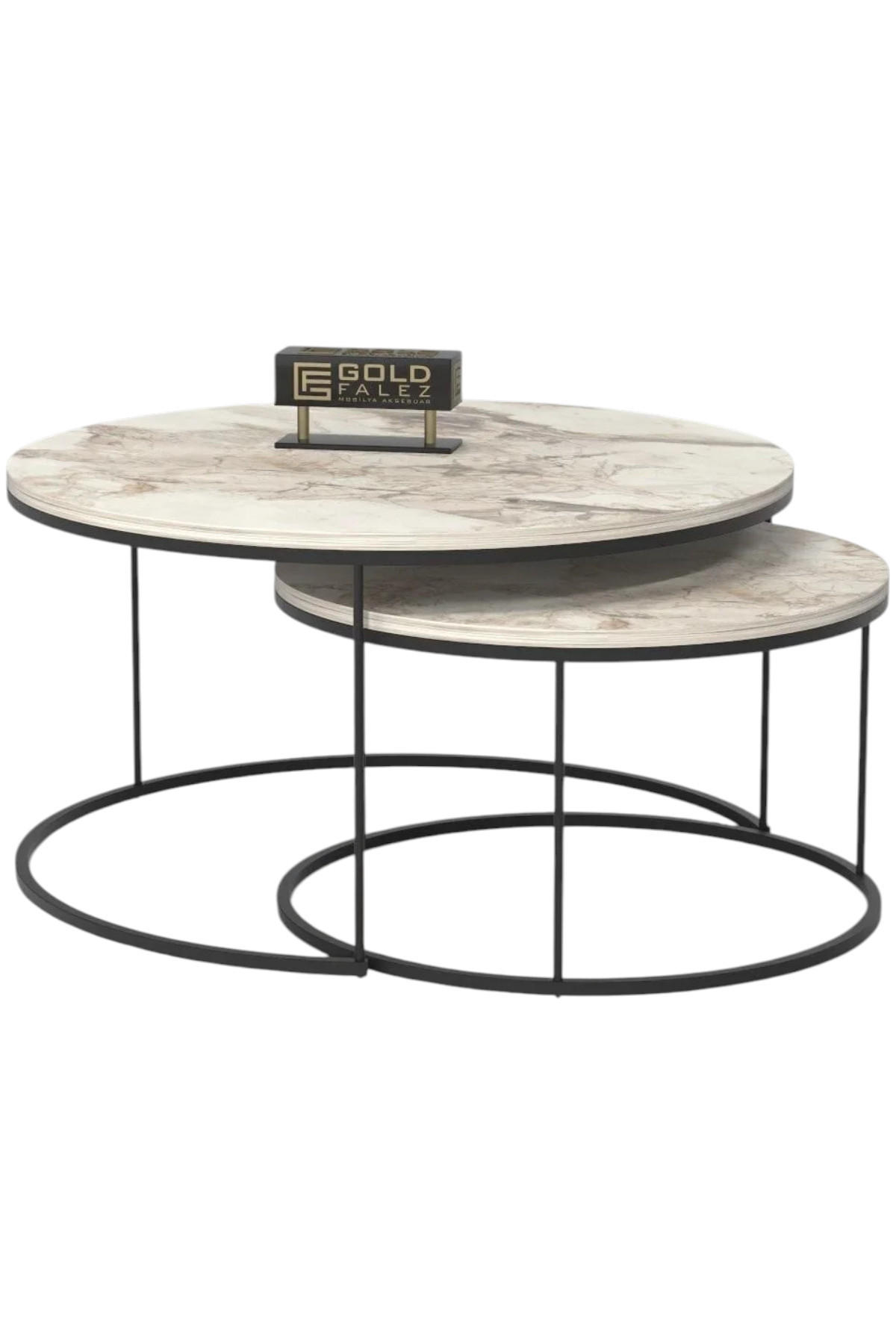 COUCHTISCH-SET 2 TLG. Trevano - Schwarz/Weiß, Holzwerkstoff/Metall (70/70/51cm) - [en.casa]