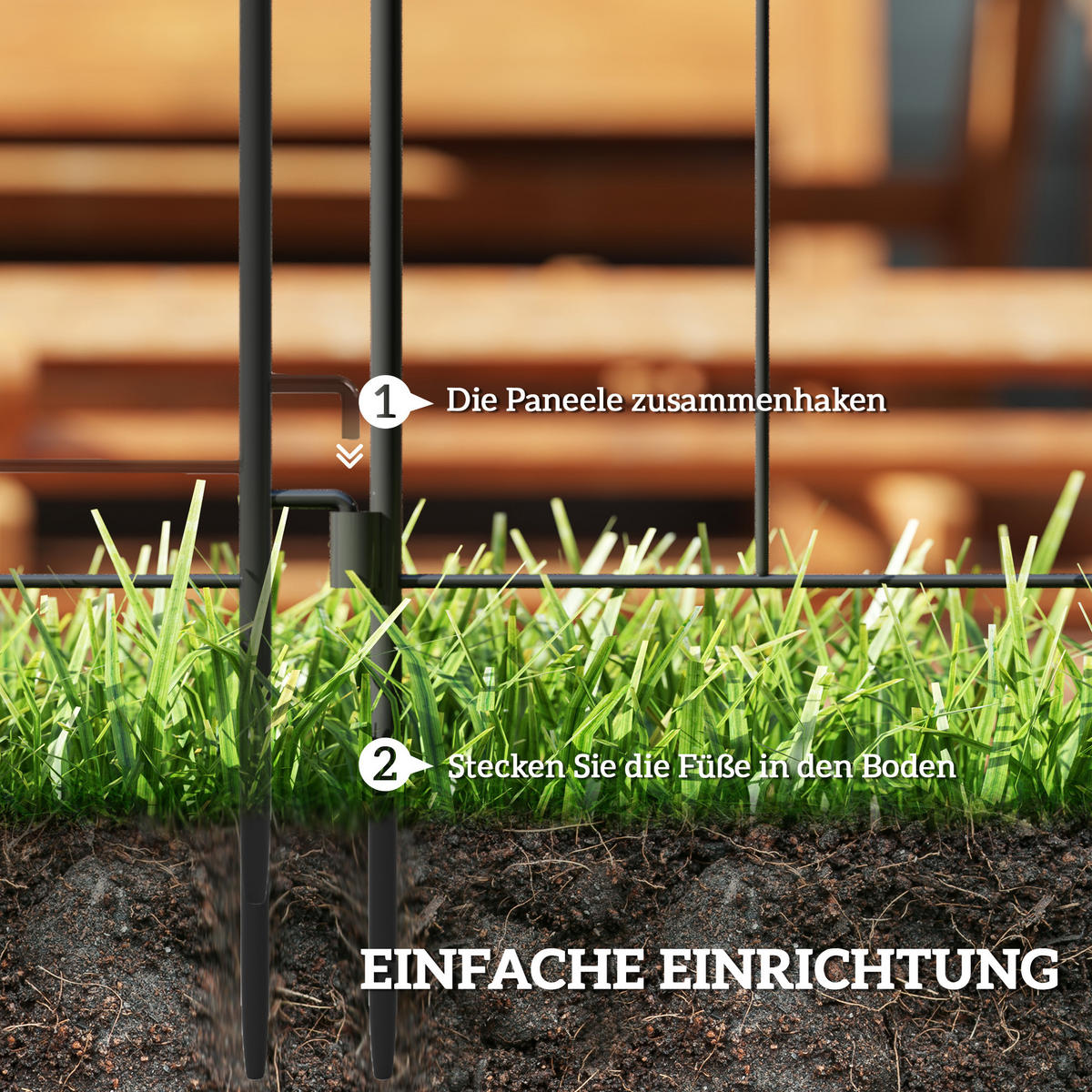 GARTENZAUN Stahl 300 cm x 70 cm Schwarz - Schwarz, Metall (1/70cm) - Outsunny