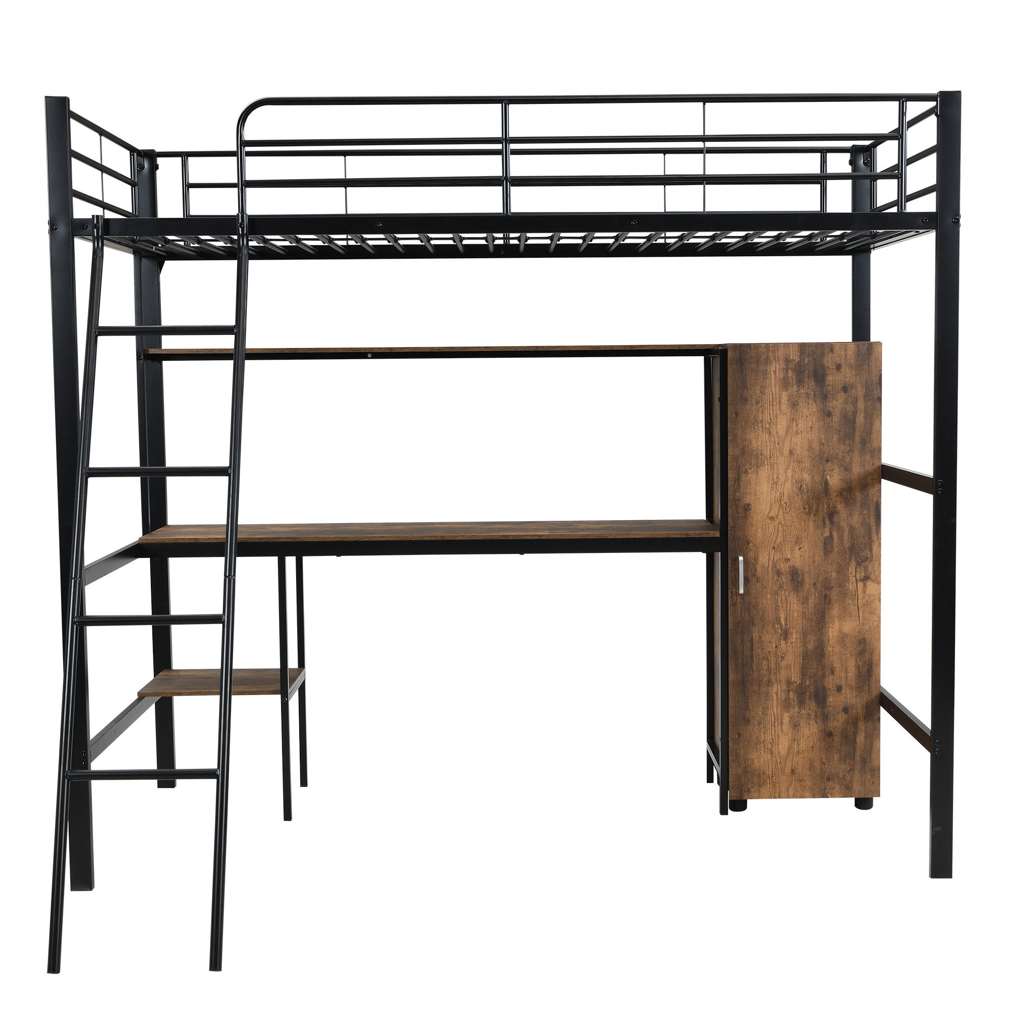 HOCHBETT Mit Bücherregalen, Schreibtisch und Kleiderschrank Schwarz - Schwarz, Holzwerkstoff/Metall - Urban Meuble