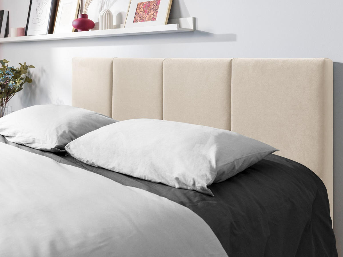 BETT mit Bettkasten und Kopfteil Pyla aus Samt beige 160x200cm - Beige, Textil (160/200cm) - Micadoni