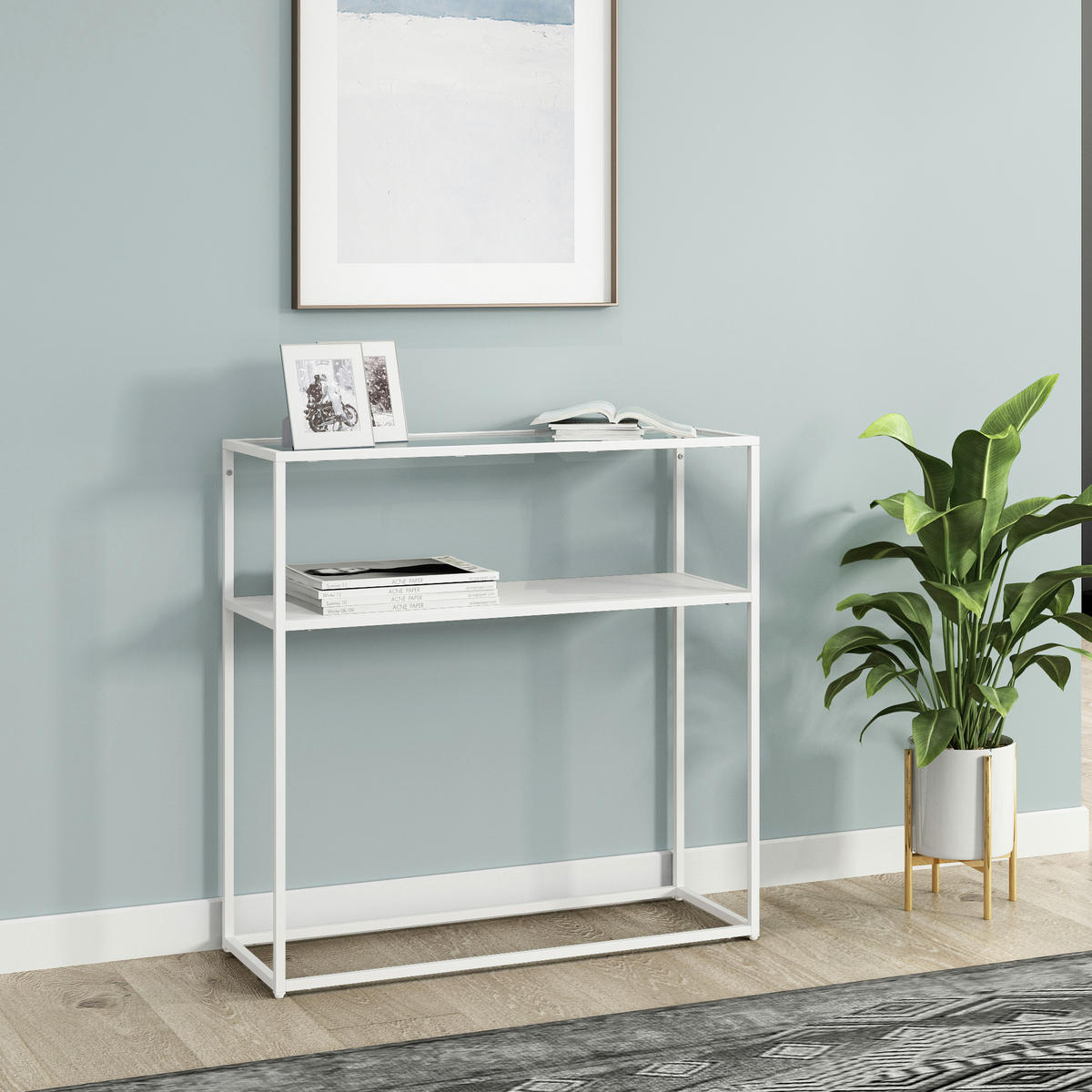 KONSOLENTISCH Kuhmo - Transparent/Weiß, Glas/Metall (30/80/80cm) - [en.casa]