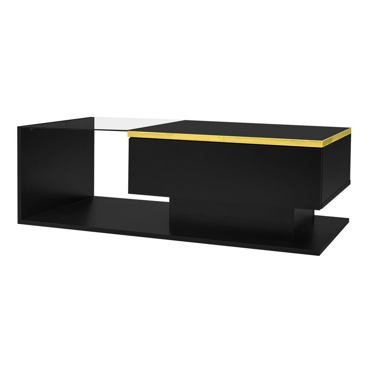 COUCHTISCH 100/50/32,5 cm mit Glasplatte, LED-Beleuchtung und Stauraum, Schwarz - Schwarz, Holzwerkstoff (100/50/32.5cm) - Redom