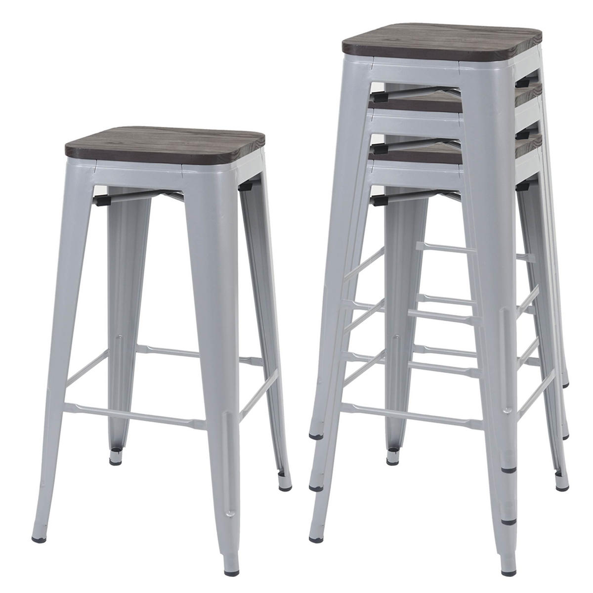 BARHOCKER Grau 4er-Set - Grau, Holz (42/76/42cm) - MCW