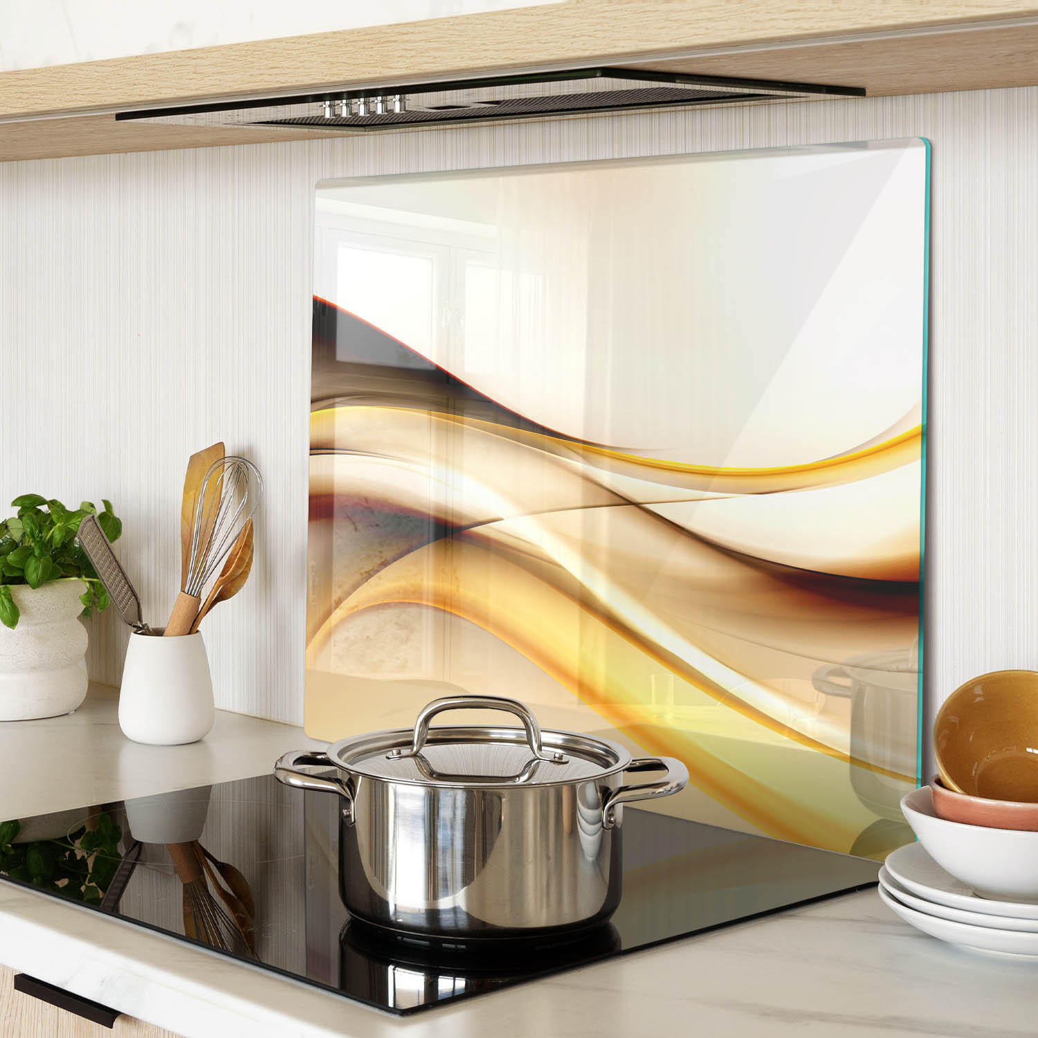GLASPLATTE 60x52 cm Abstrakte Wellen - Braun, Glas (60/0.4/52cm) - TULUP