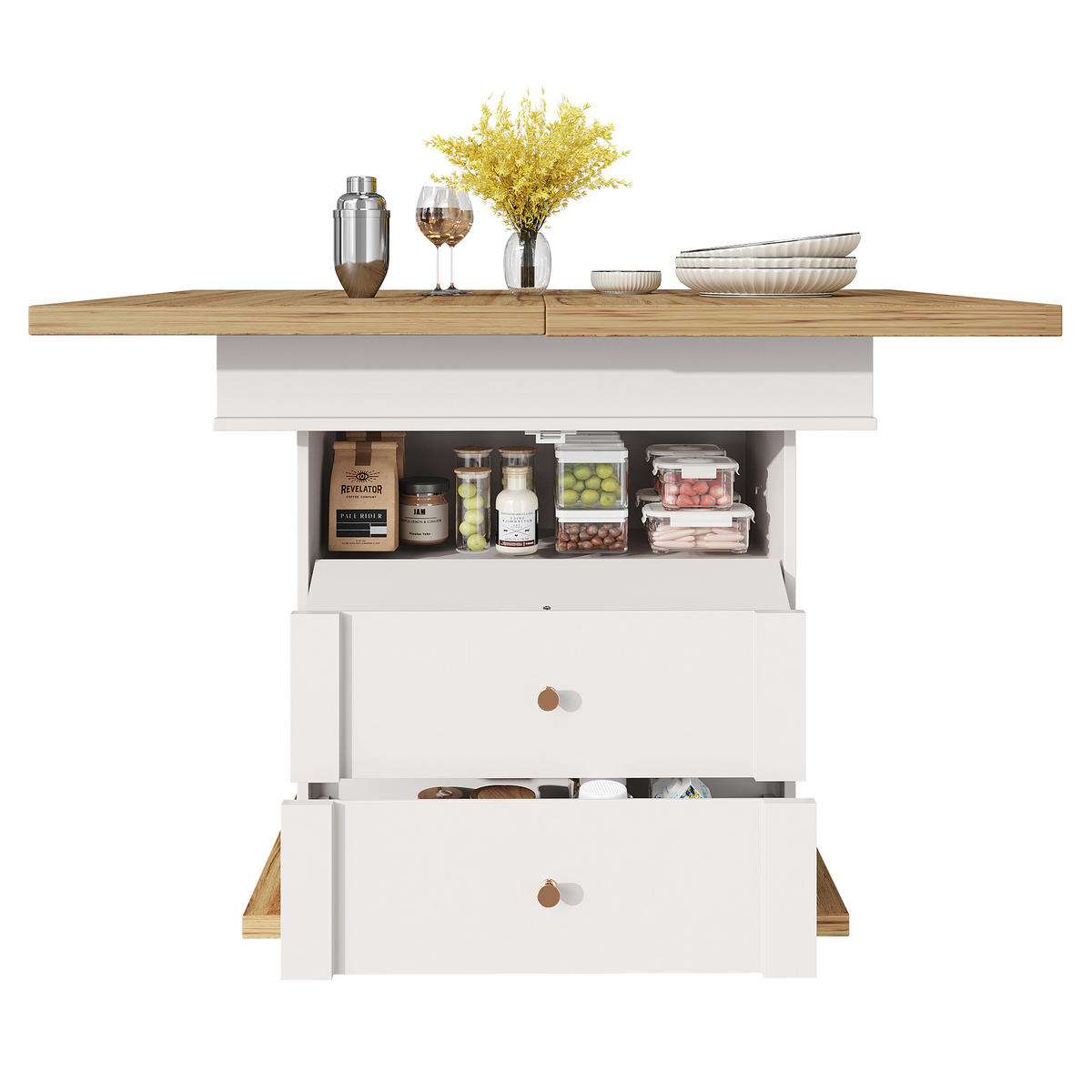 ESSTISCH 110–140/80/75 cm, Weiß - Naturfarben/Weiß, Holzwerkstoff (140/80/75cm)