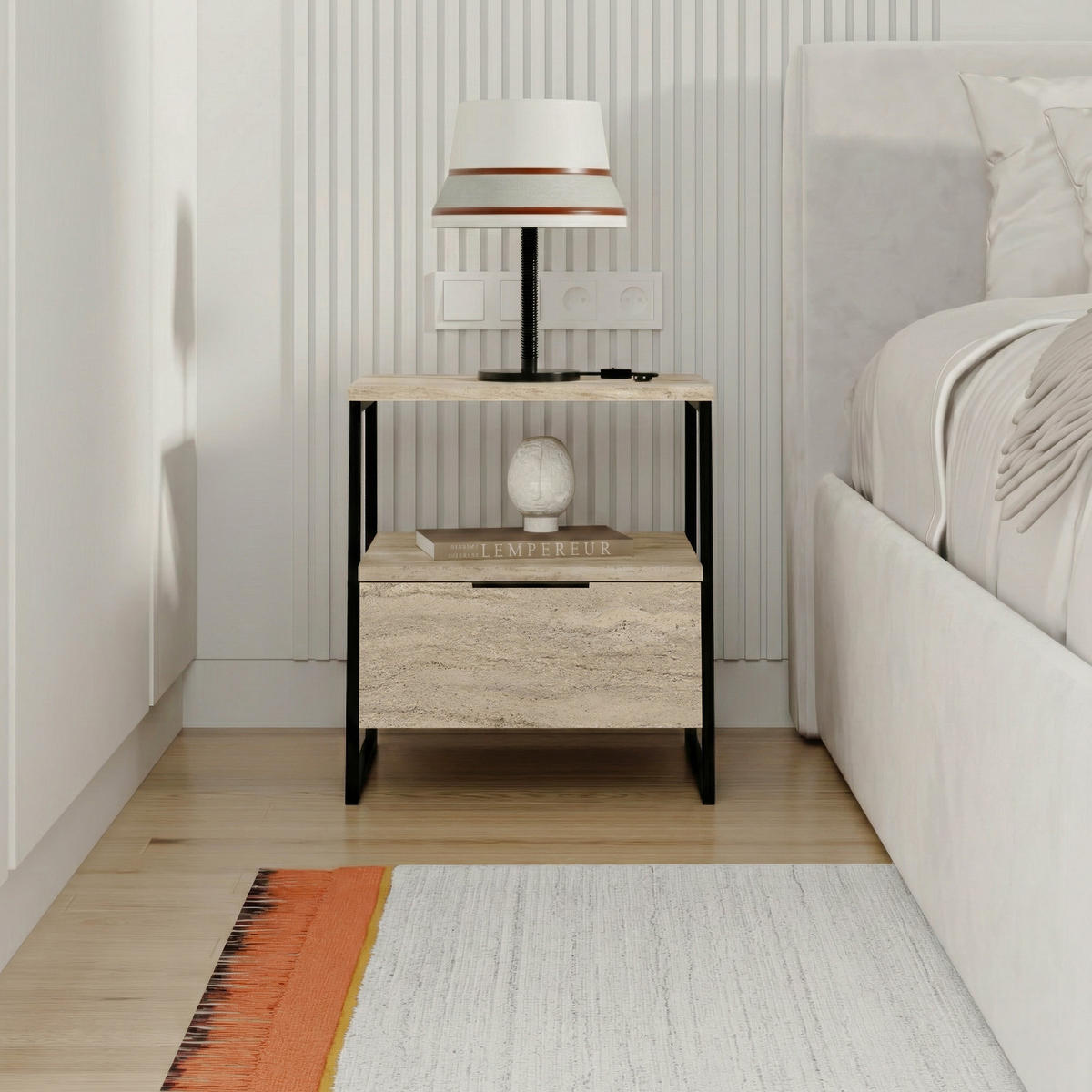 NACHTTISCH Pal Travertin 45/40/50 cm - Beige, Holzwerkstoff (45/50/40cm) - Decortie