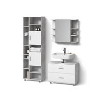 BADMÖBEL-SET Eisak Beton 3 Teile, mit Hochschrank - Schieferfarben/Weiß, Holzwerkstoff (80/60/33cm) - Livinity®