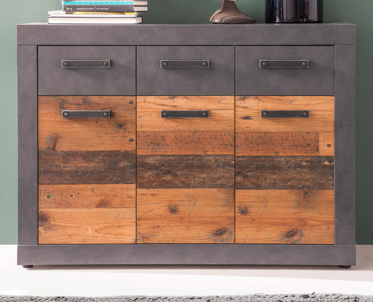 SIDEBOARD Used Wood Altholz Design mit Grau 117 cm, Kommode mit viel Stauraum - Silberfarben/Schwarz, Holzwerkstoff/Kunststoff (117/86/37cm) - Top.Furn