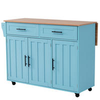 KÜCHENINSEL KLAPPBARE ARBEITSPLATTE, auf Rollen, Holzoptik-Blau, für Küche und Esszimmer, 129/46/91,5 cm - Blau, Kunststoff (46/91.5/120cm) - Rolipo
