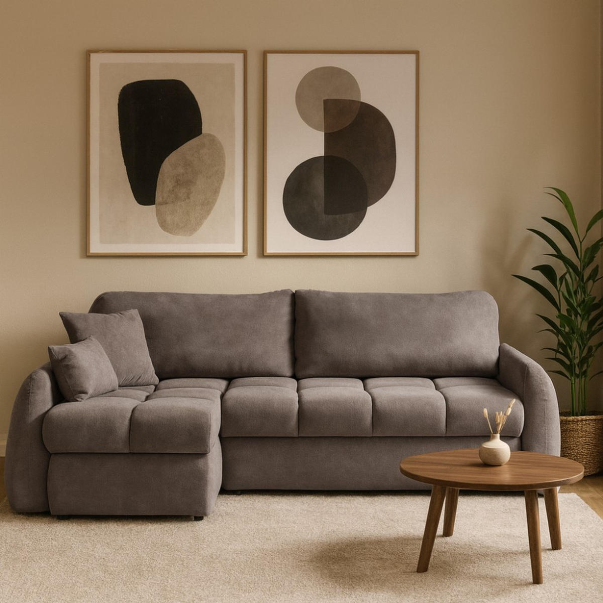 ECKSCHLAFSOFA Glavi mit Bettkasten, universelle Ottomane, Braun - Schwarz/Braun, Textil (252/172cm) - Beautysofa