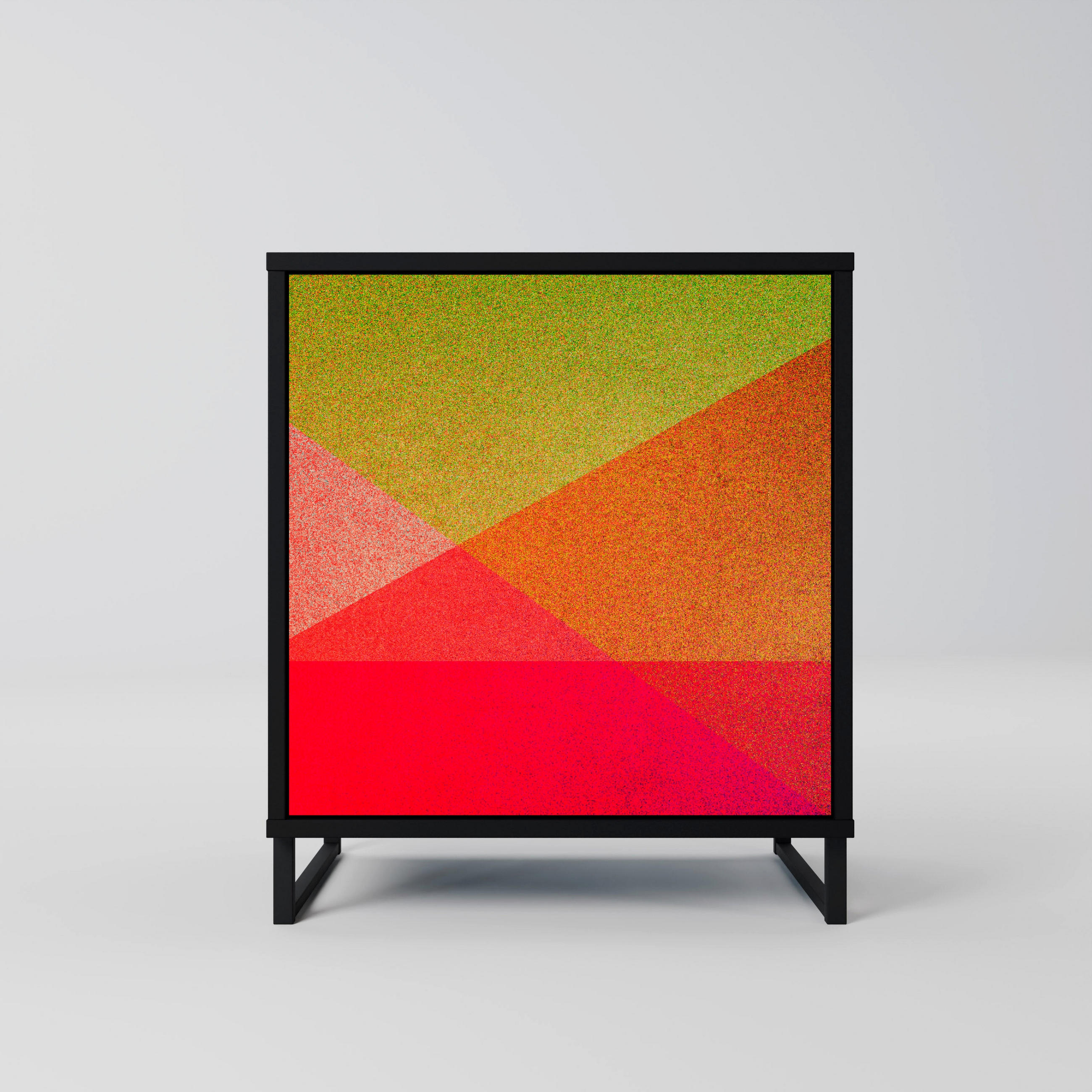SIDEBOARD VIVID GEOMETRY, Schwarz, 57,5x42x67,5 cm, Schwarze Metall-Rahmenfüße - Multicolor/Schwarz, Holzwerkstoff/Metall (57.5/67.5/42cm) - SpaceRebels