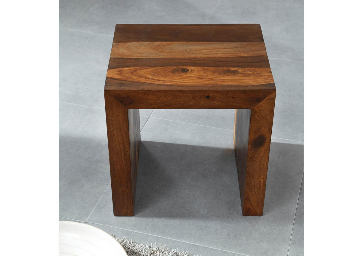 HOCKER Sheesham 45x40x40 walnuss lackiert DUKE #111 - Dunkelbraun, Holz (45/40/40cm) - Massivmoebel24