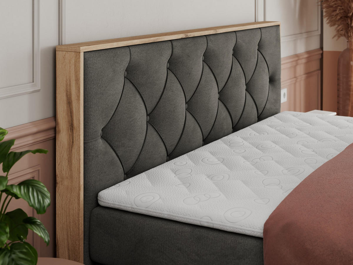 BOXSPRINGBETT VENETO KING 180/200 Dunkelgrau Velvet - H3 - Dunkelgrau, Holz/Textil (180/200cm) - MKS