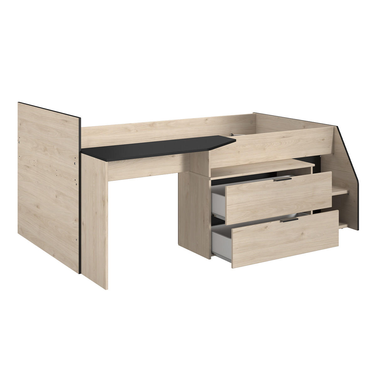 HOCHBETT Milky 2 in Schwarz und Jackson Eiche 90 x 200 cm - Eichefarben/Schwarz, Holz (90/200cm) - Parisot Meuble