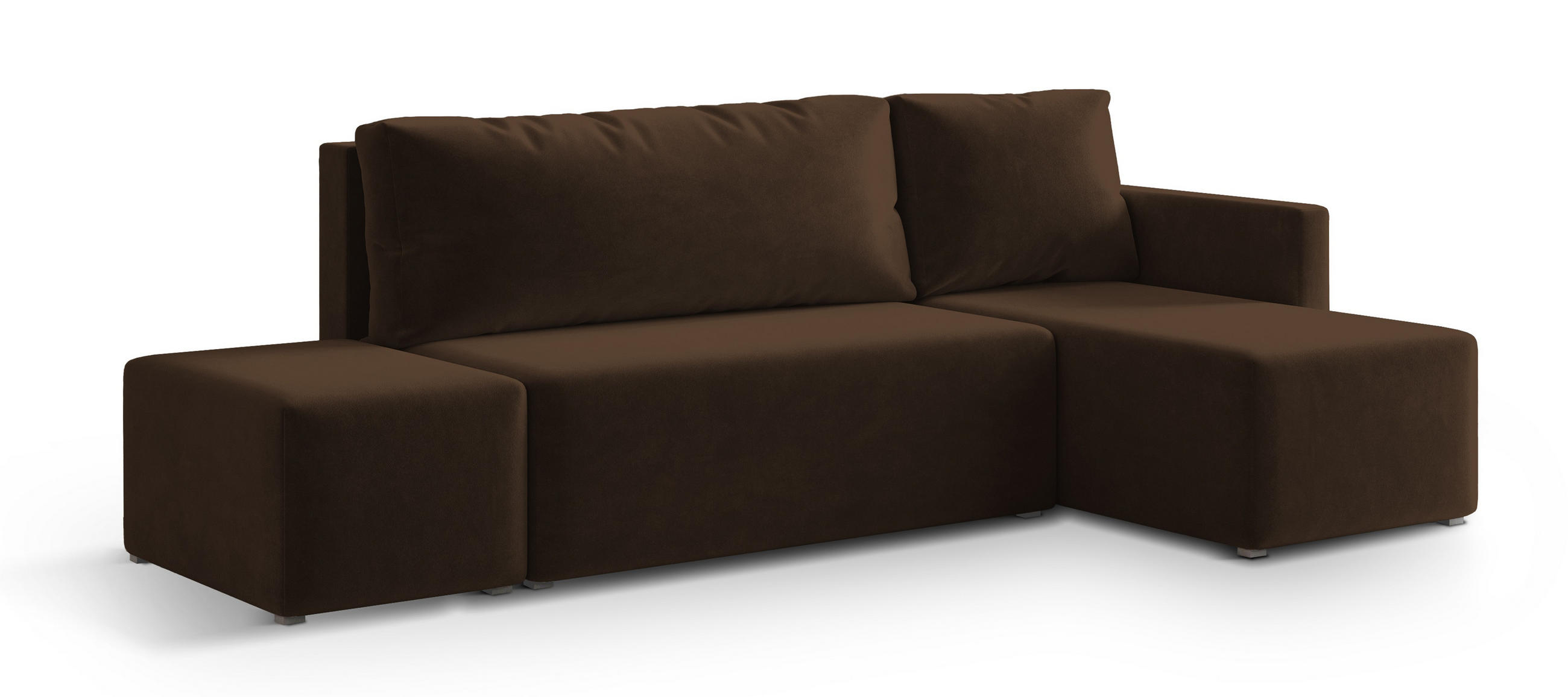ECKSOFA VELOTTI R-S Braun Plüsch-Stoff mit Schlaffunktion - Braun, Holz (261/143cm) - MASSENO