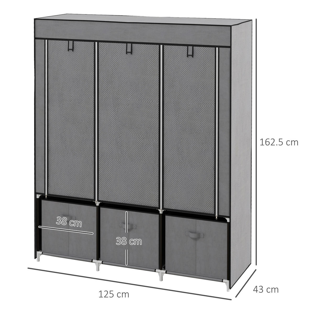 KLEIDERSCHRANK 125/162,5/43 cm Dunkelgrau aus Stahl mit Reißverschluss - Dunkelgrau, Metall (43/162.5/125cm) - OKMYHOME