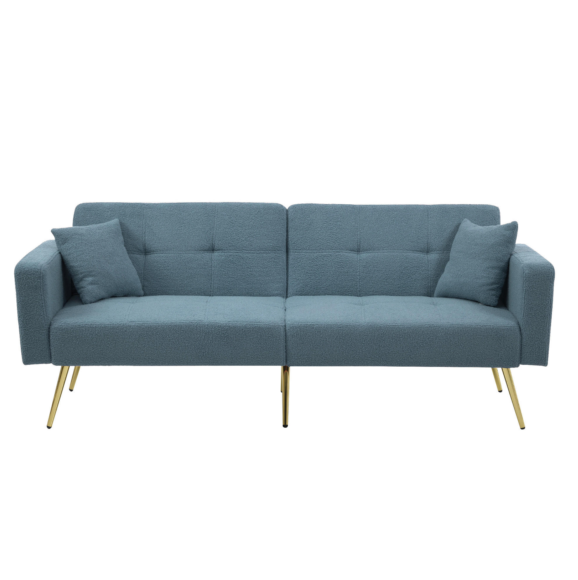 SCHLAFSOFA Lammwollstoff mit Bettfunktion und Seitentaschen Antikblau 175/64/72 cm - Blau, Textil (64/72/175cm) - Redom