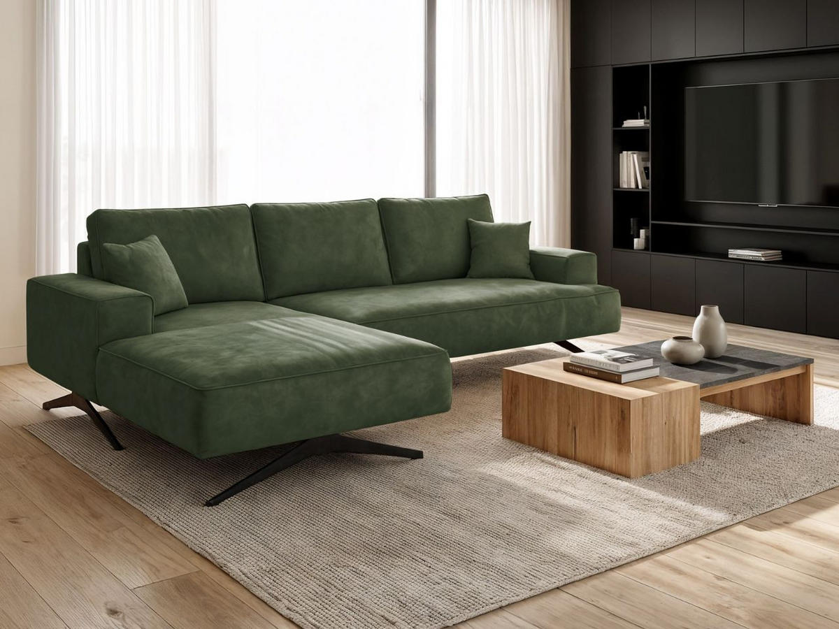 ECKSOFA Leto Grün Links - Schwarz/Grün, Holz/Textil (260/165cm) - Graingold