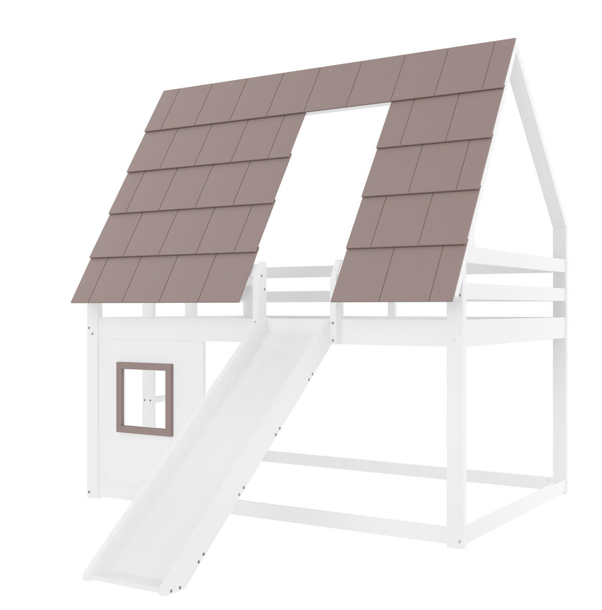 ETAGENBETT in Hausform mit Rutsche 140x200 cm Weiß/Braun - Braun, Holzwerkstoff (140/200cm) - Beauniv