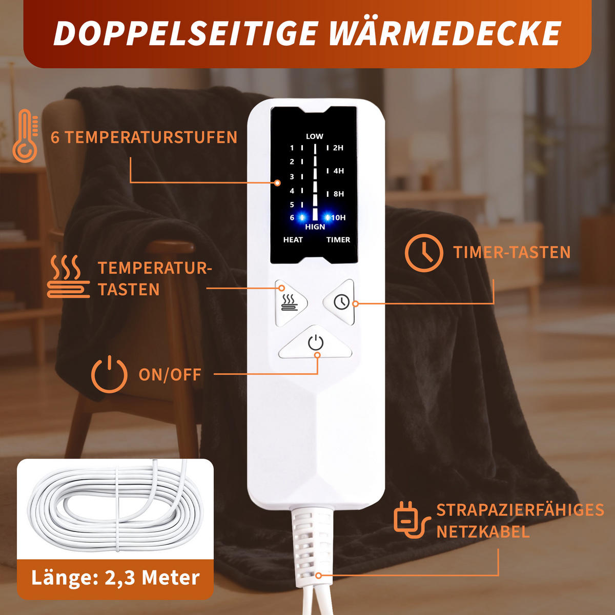 DECKE Thermelyn 200/180 cm - Schwarz, Textil (180/200cm) - ZMH