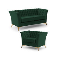 SITZGARNITUR 2+1 Chesterfield Whitby Flaschengrün Samt mit goldenen Füßen - Dunkelgrün/Goldfarben, Holz/Textil (175/78/82cm) - S-Style Möbel