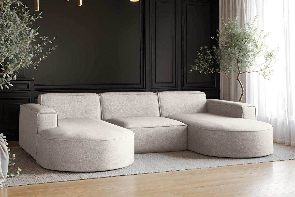 ECKSOFA Modena U-Form Elegant und Moderne Stoff Salvador Hellgrau - Hellgrau, Holz/Textil (299/165cm) - Kaiser Möbel