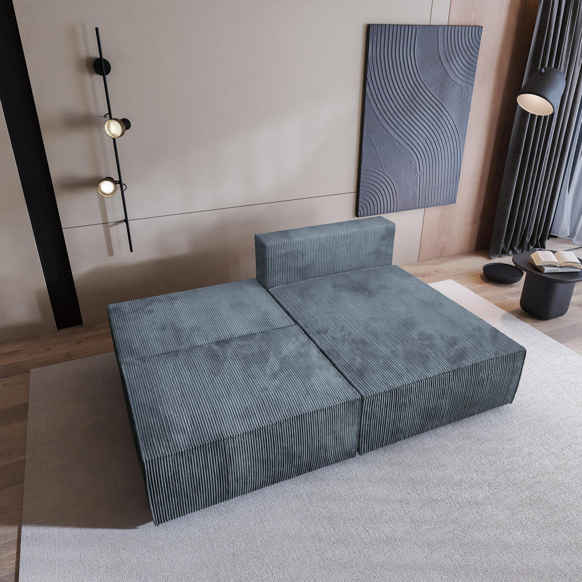 ECKSOFA FIORO P Grau Kordstoff mit Schlaffunktion - Grau, Holz/Kunststoff (204/148cm) - MASSENO