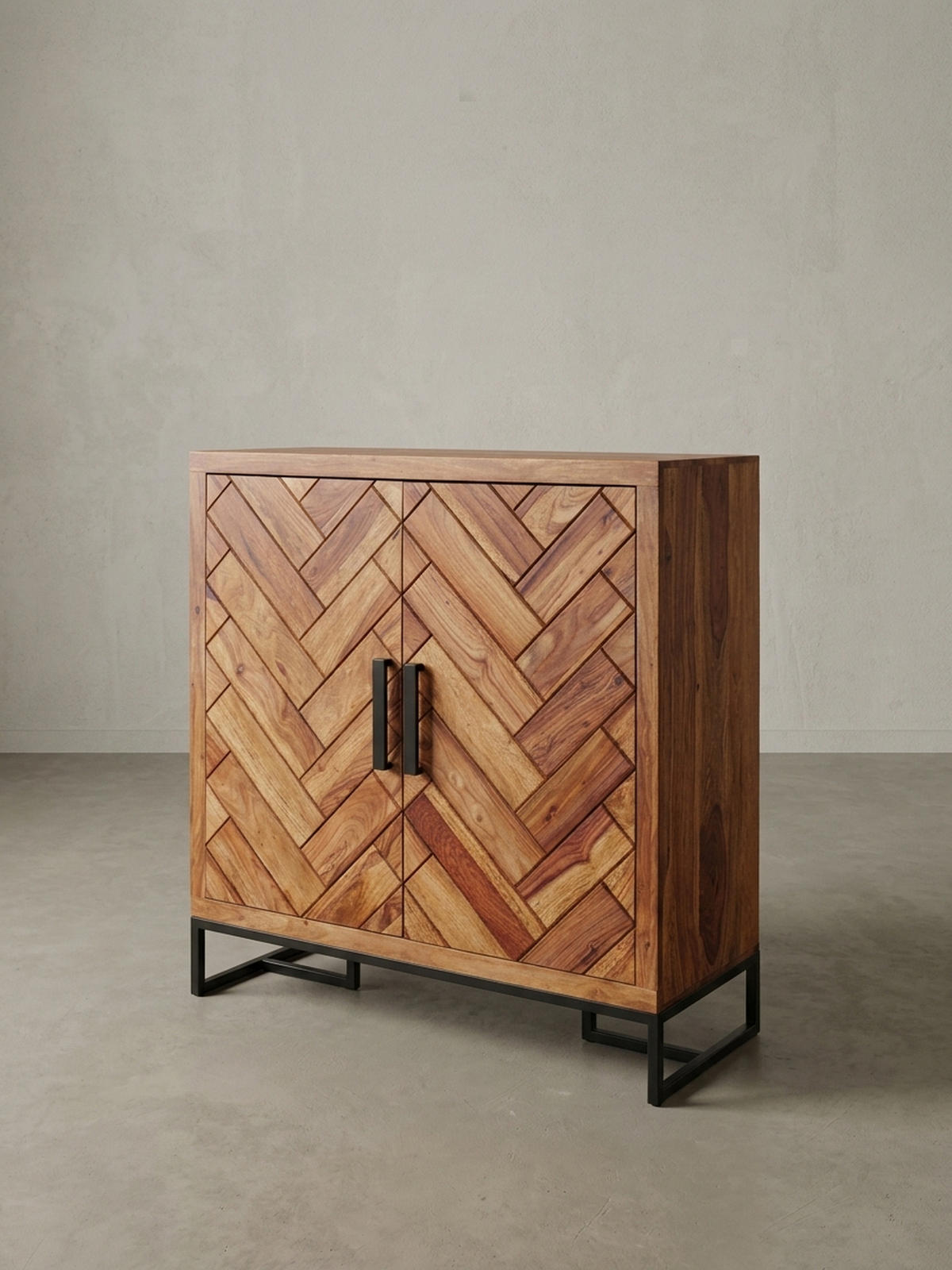 SCHUHSCHRANK – Massivholz, 100x105x40 cm, Fischgrätmuster, große Ablage - Schwarz/Braun, Holz/Metall (100/105/40cm) - KADIMA DESIGN