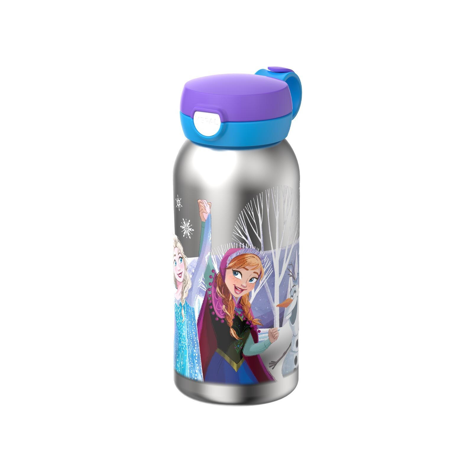 EDELSTAHL-TRINKFLASCHE MIT KLAPPDECKEL Campus Frozen Friends 600 ml - Blau/Lila, Kunststoff/Metall (0.6L) - Mepal