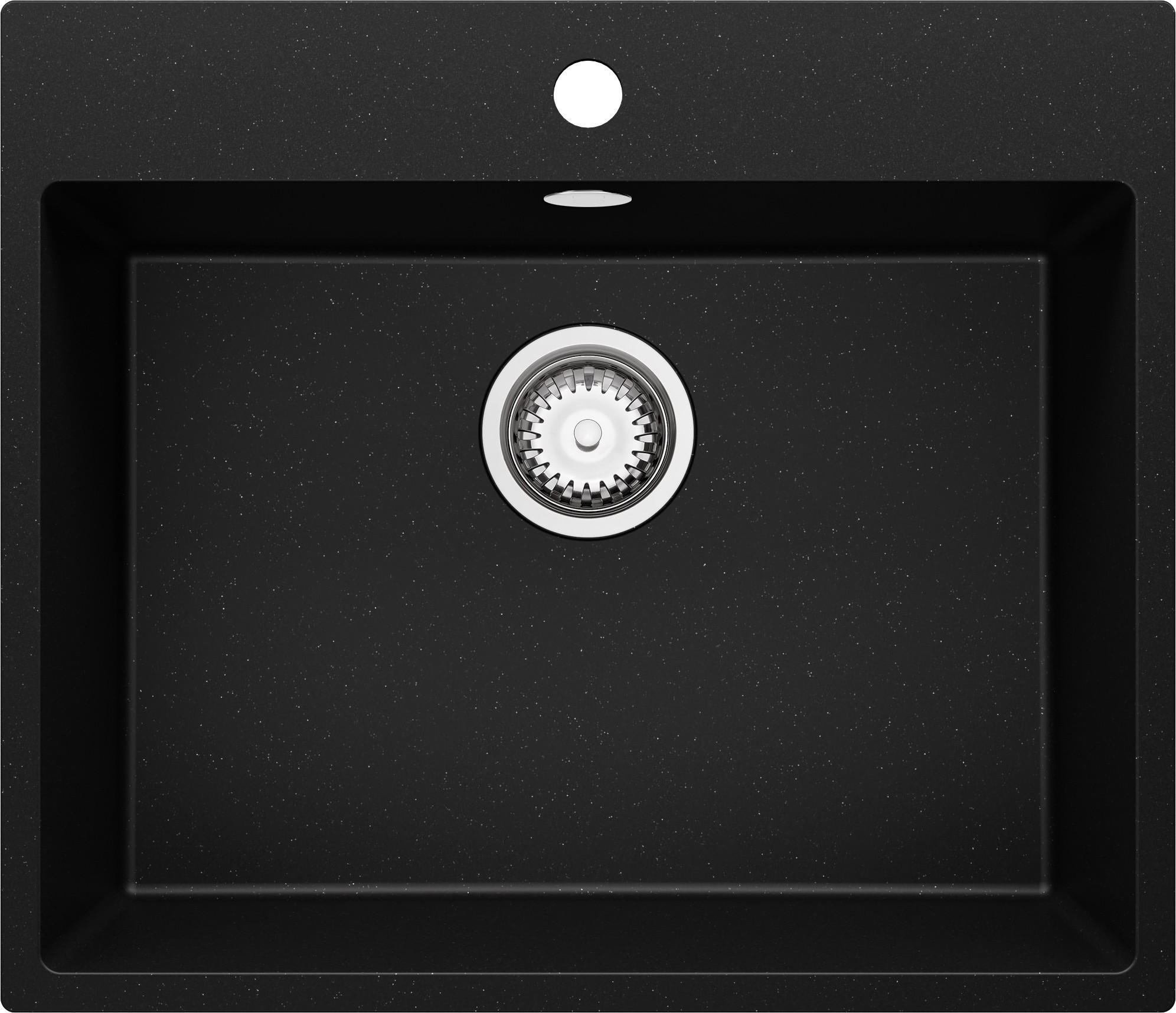 SPÜLBECKEN Riga, 2-er set Schwarz Metallic 58/50 cm 1 Becken + Ablauf-Set ab 60er Unterschrank - Chromfarben/Schwarz Hochglanz, Kunststoff (58/20/50cm) - Primagran