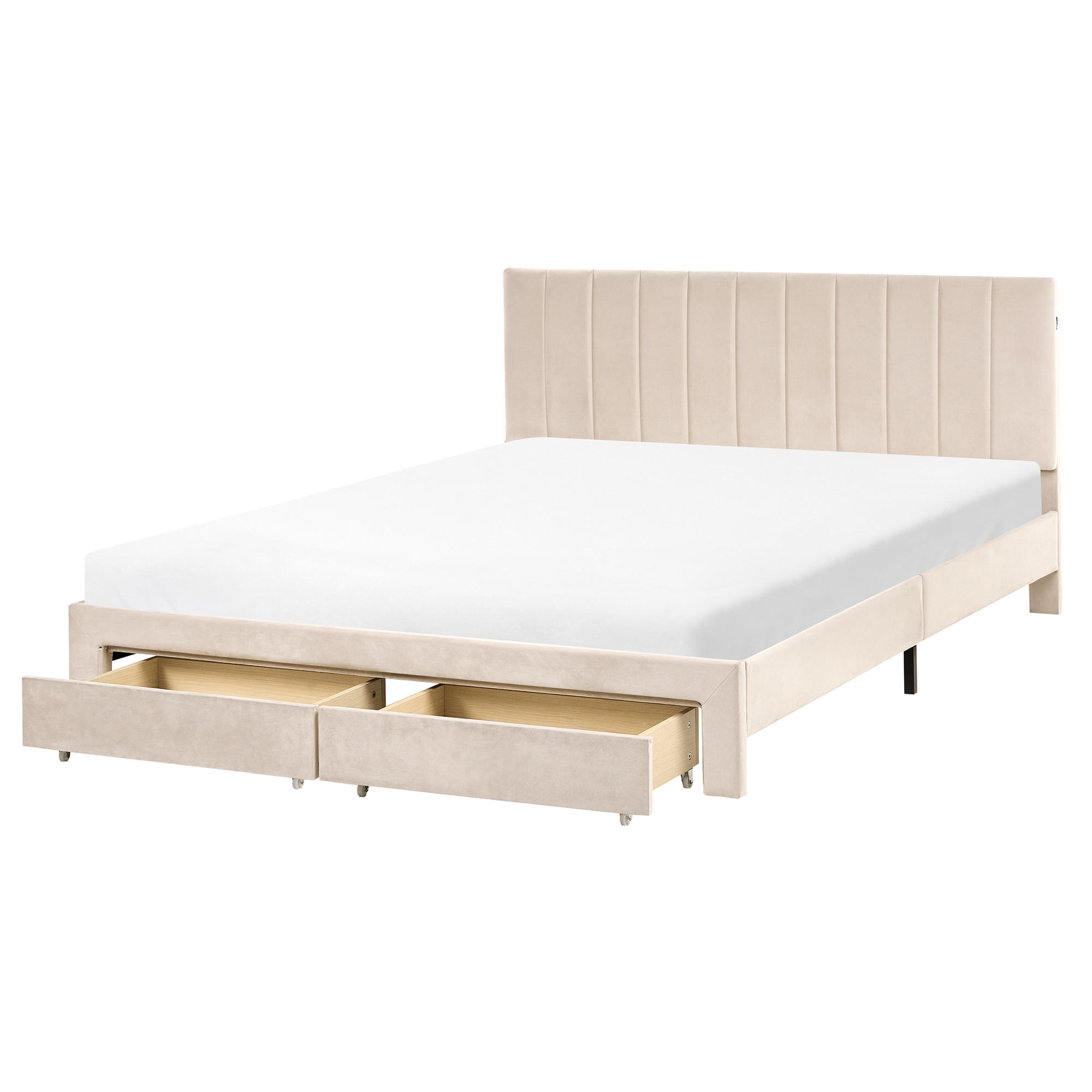 Beliani POSTEL s zásuvkami 160/200 cm Sametová látka Béžová Lonzac