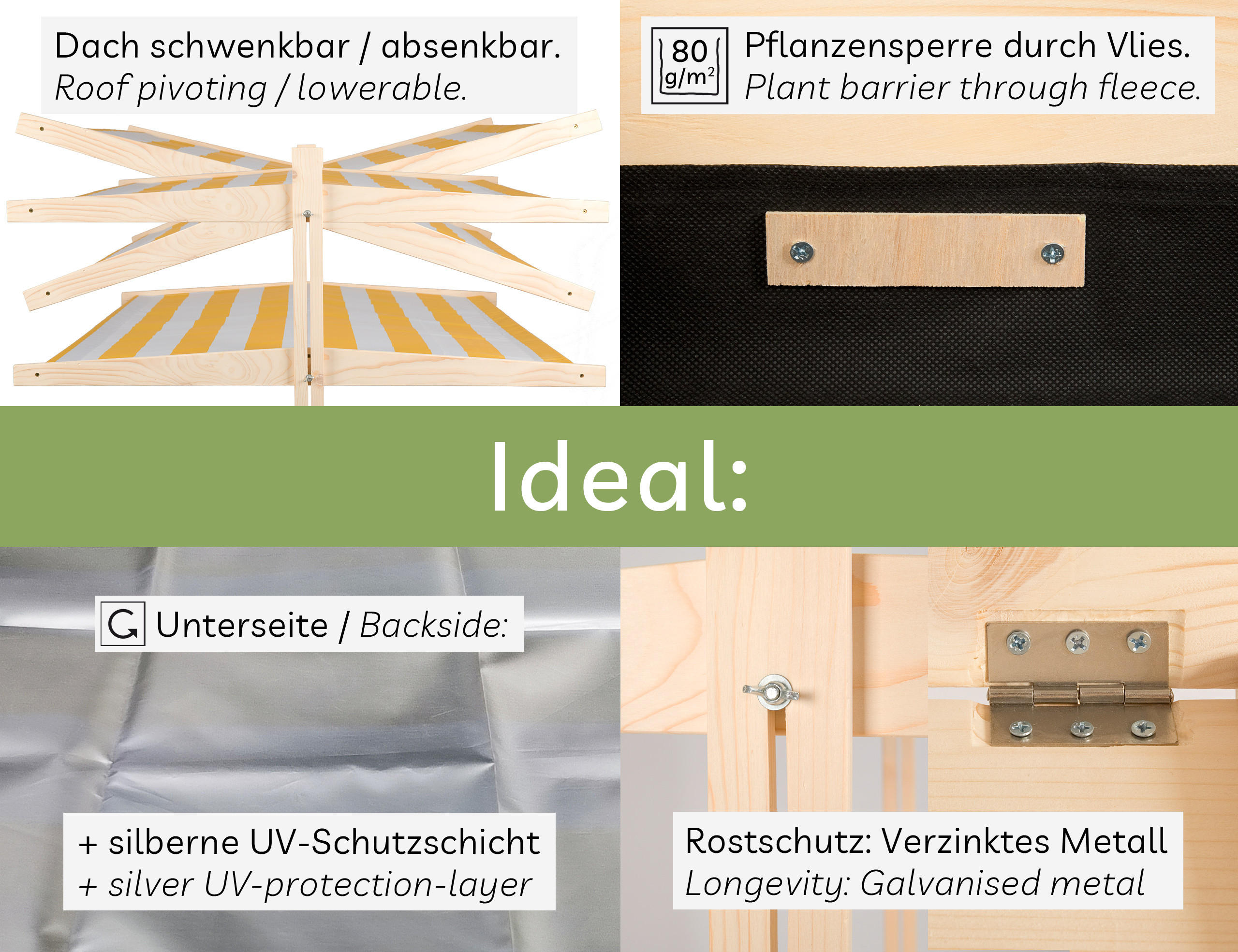 SANDKASTEN mit Abdeckung und Sitzbank aus Holz, wetterfest - Gelb, Holz (120/120/120cm) - needs&wants