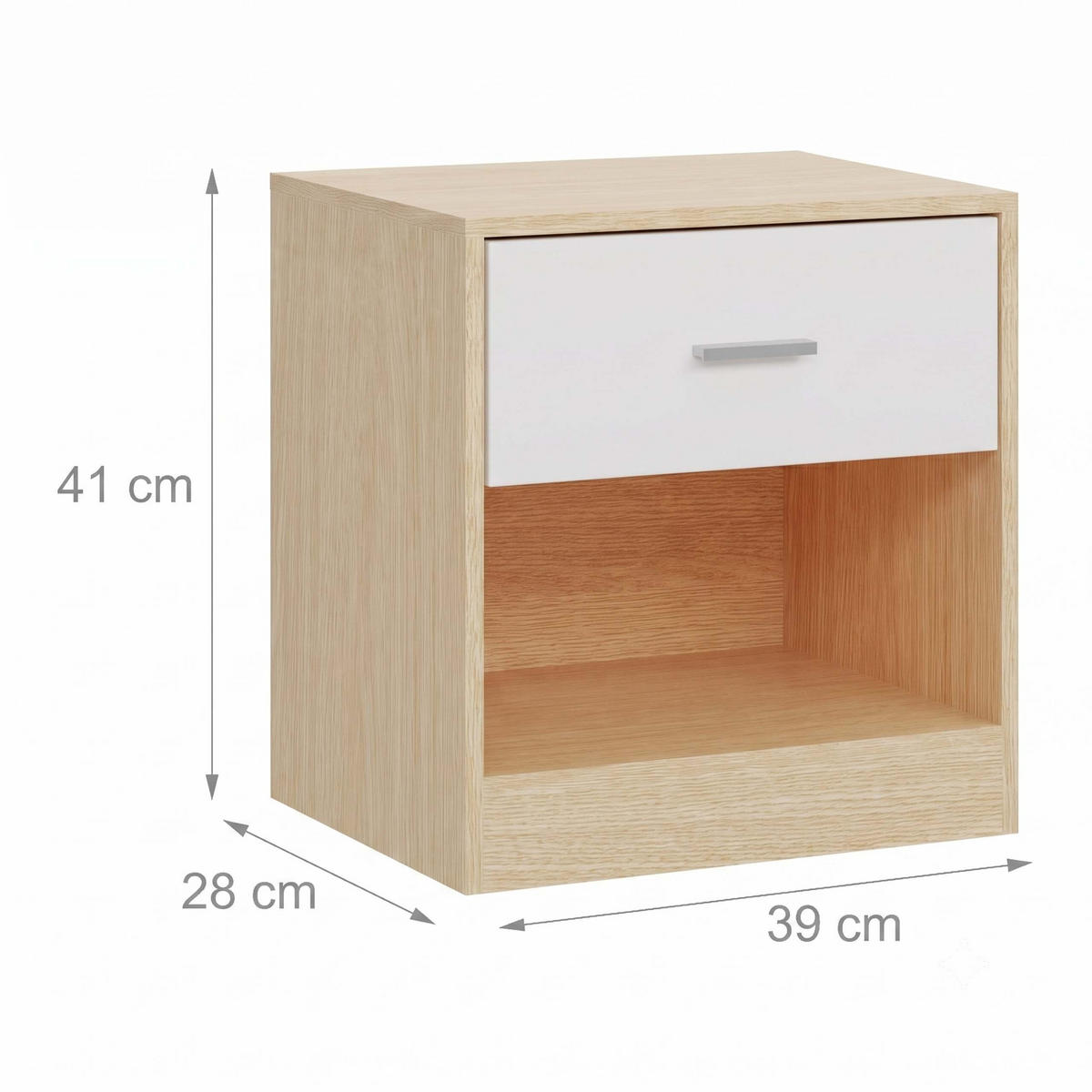 NACHTTISCH Weiß mit Schublade - Hellbraun, Holzwerkstoff (39/41/28cm) - Relaxdays