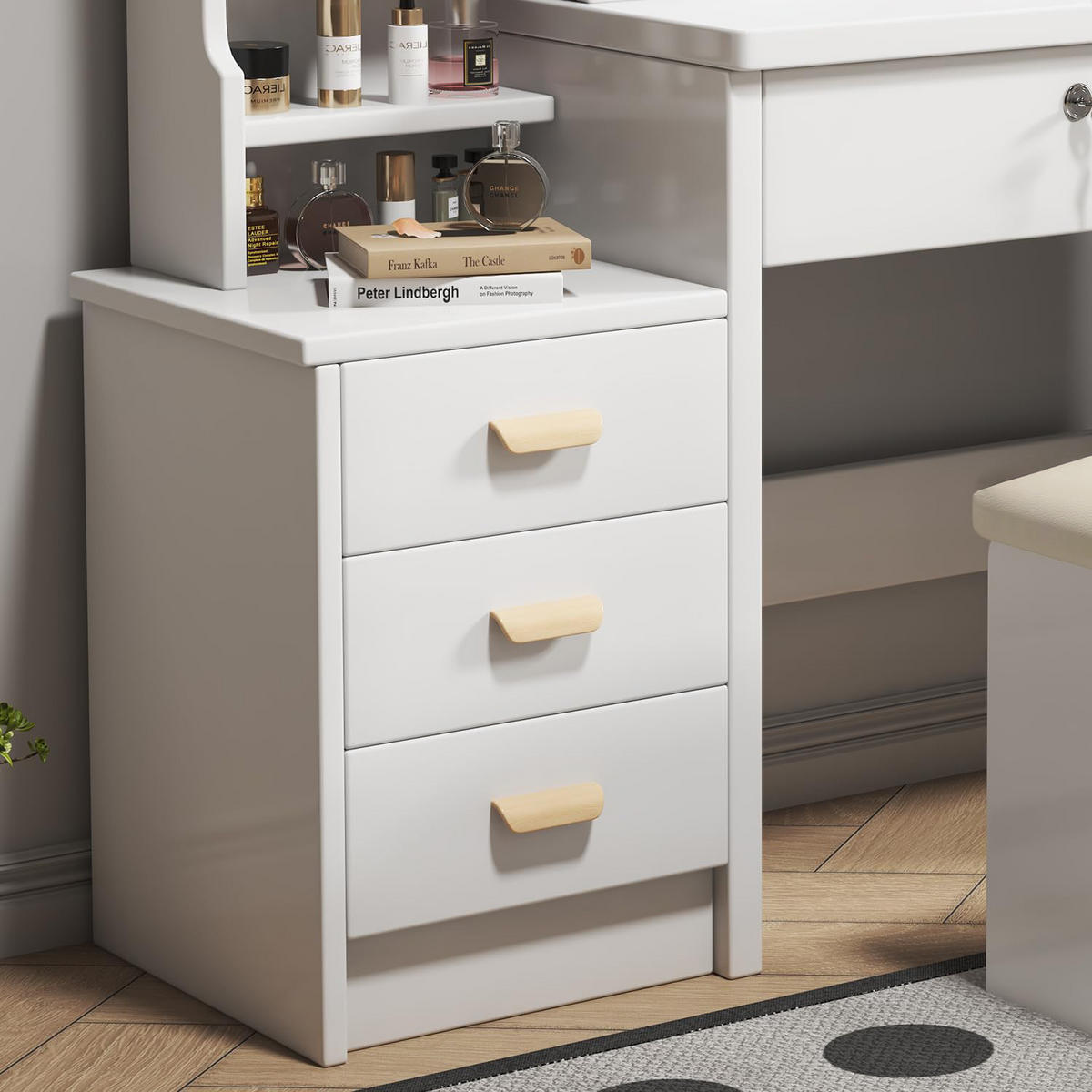 SCHMINKTISCH 85/36/130 cm weiß aus MDF mit LED-Spiegel und Hocker - Weiß, Holzwerkstoff (36/130/85cm) - OKWISH