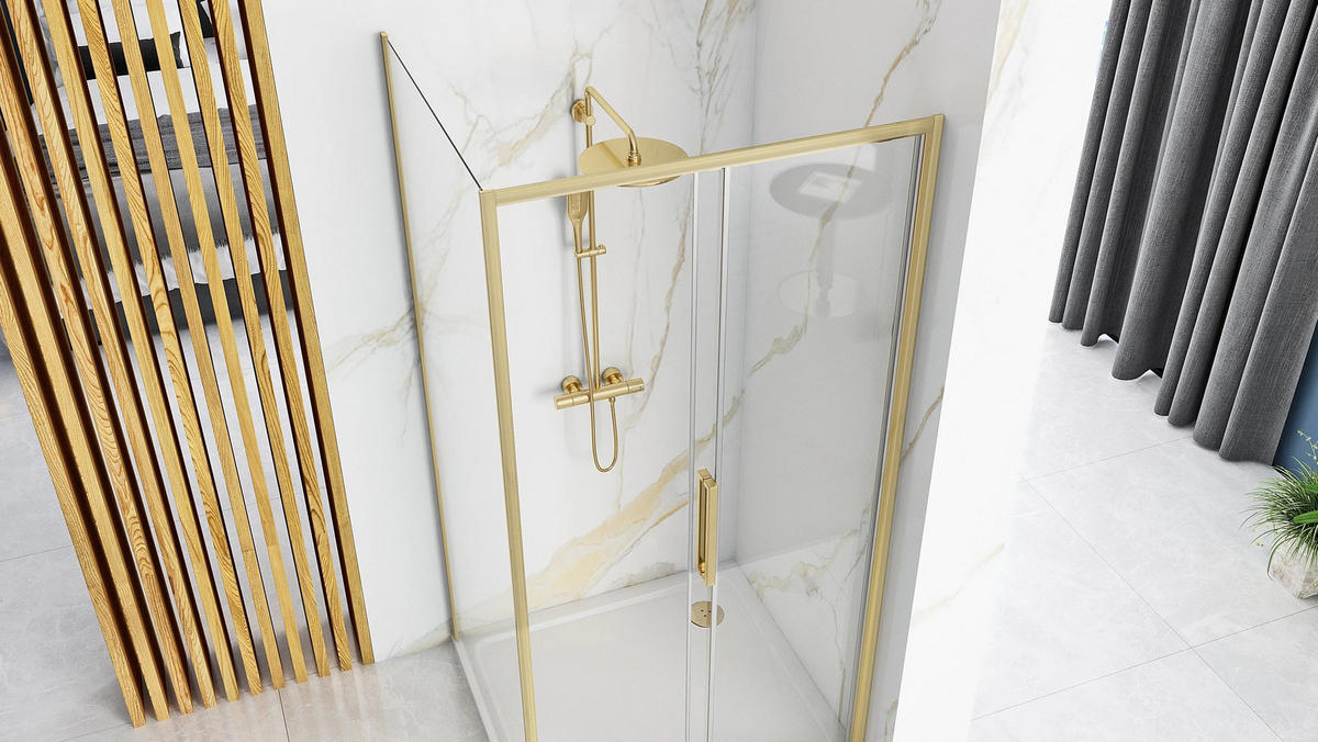 DUSCHKABINE Rea Rapid Slide Gold Brush 100x90 - Goldfarben, Glas (100/90/195cm) - REA