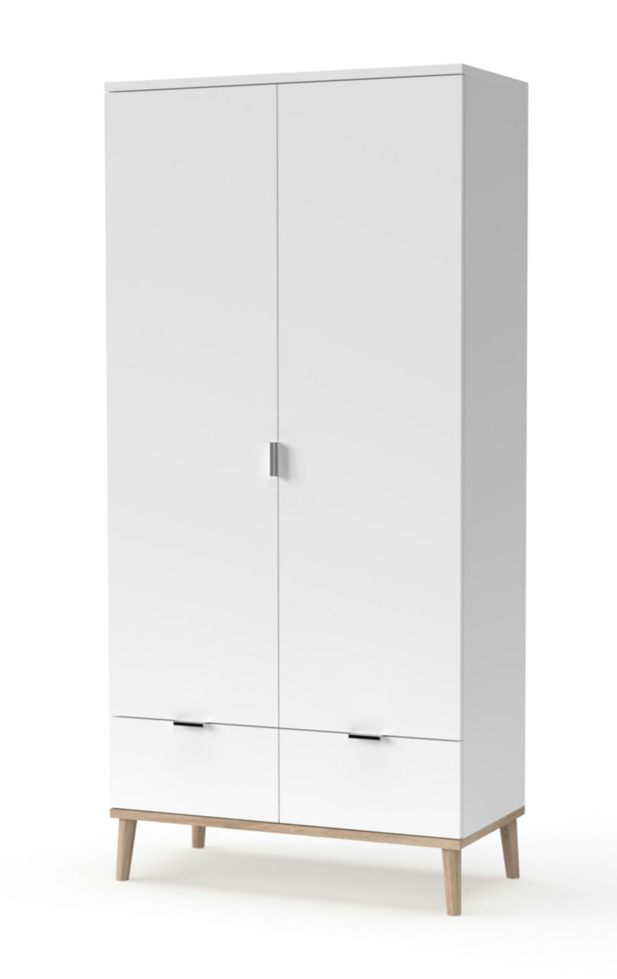KLEIDERSCHRANK weiß matt, Eiche Sonoma massiv 90 x 180 cm, Drehtürenschrank skandinavisch - Chromfarben/Eichefarben, Holz/Holzwerkstoff (90/180/55cm) - Furn.Design