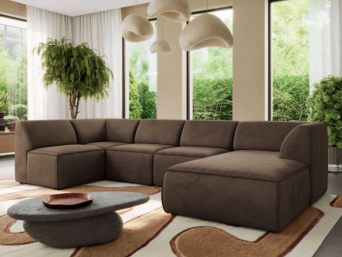 WOHNLANDSCHAFT MODARO U 5M - Braun Velvet - Rechts - Schwarz/Braun, Textil (345/78/180cm) - MKS