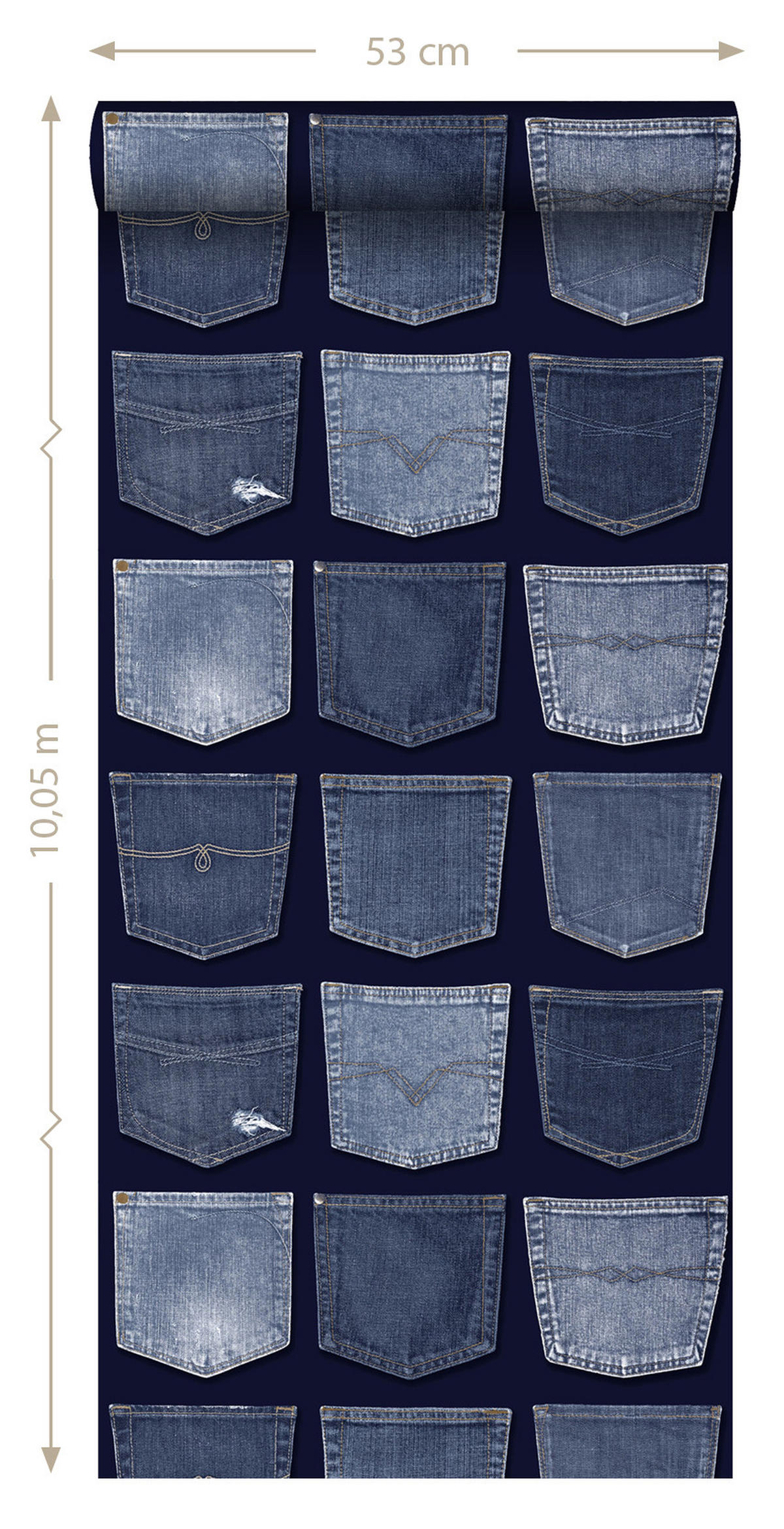 TAPETE Jeanstaschen 53 cm x 10.05 m - Blau, Papier (53/1000cm) - ESTAhome