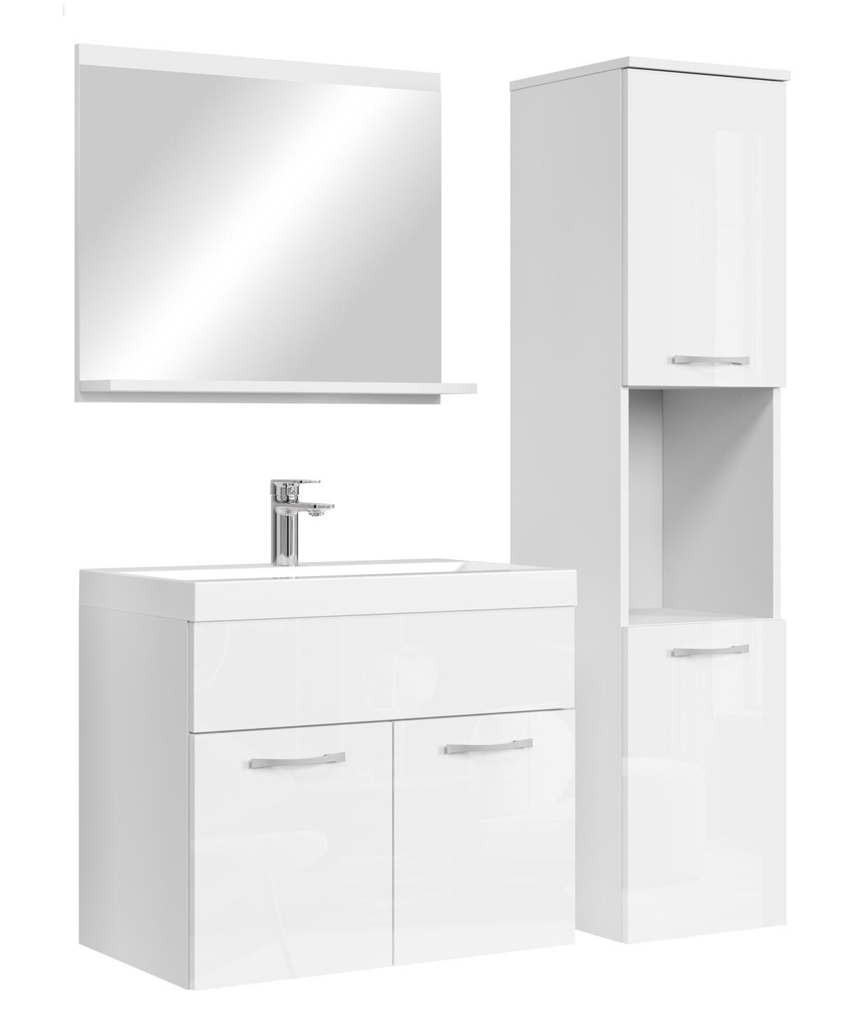 BADMÖBEL-SET Montreal 4 Teile Weiß Hochglanz - 60 x 35 x 51 cm - Weiß, Holz (60/51/35cm) - Badplaats