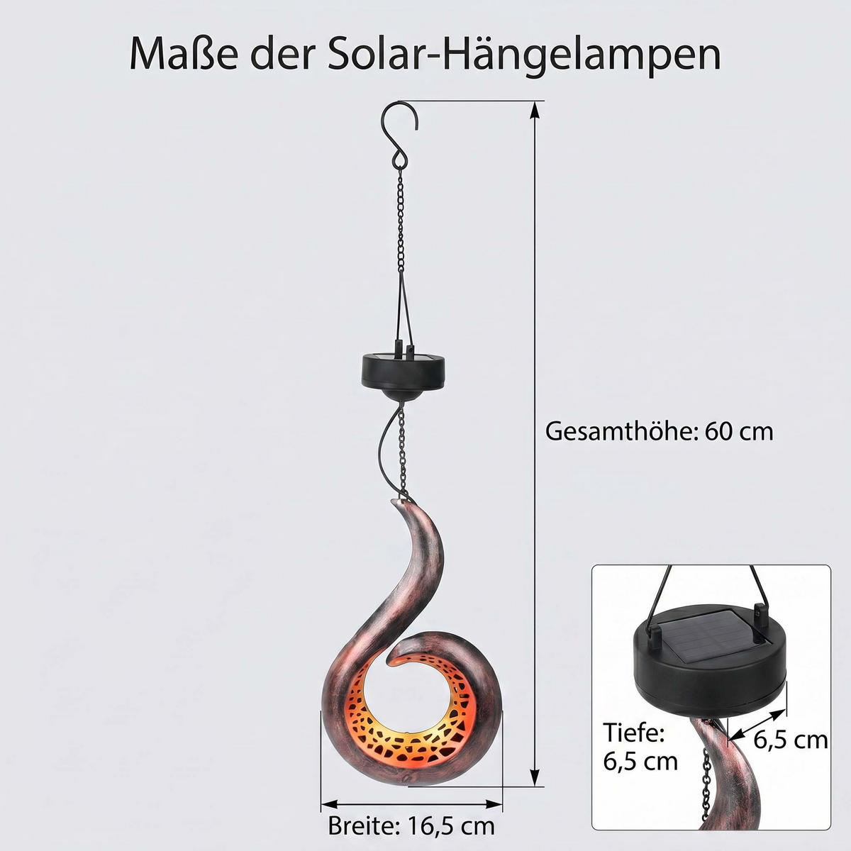 SOLAR-LED-GARTENLEUCHTE Dämmerungssensor Rostoptik Metall 17x7x60 cm Flamme hängend - Rostfarben, Metall (17/7/60cm) - Northpoint