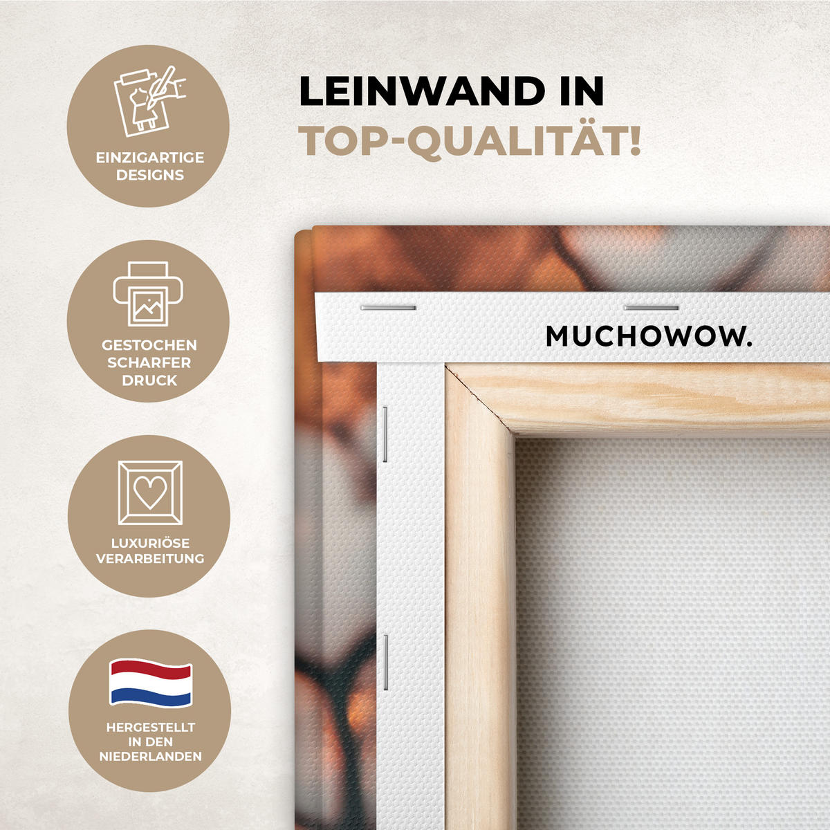 LEINWANDBILD Vogel - Zweig - Winter - Tiere - Schnee 50x50 cm - Bernsteinfarben, Textil (50/50cm) - MuchoWow