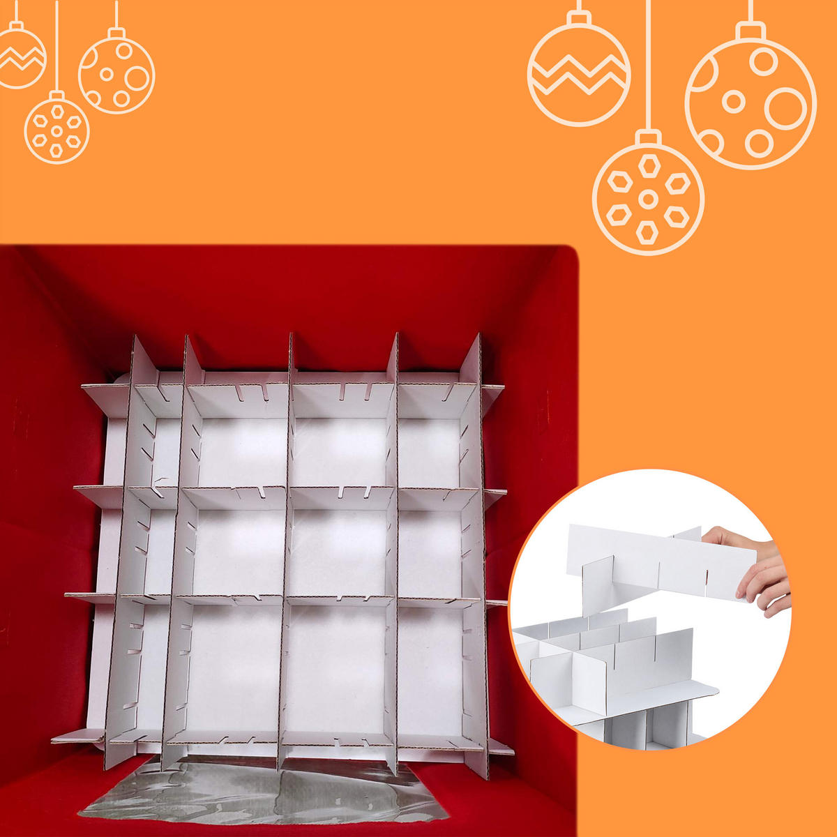 3XWEIHNACHTSKUGEL-AUFBEWAHRUNGSBOX - Rot, Wellpappe/Kunststoff (33/33/33cm) - Relaxdays