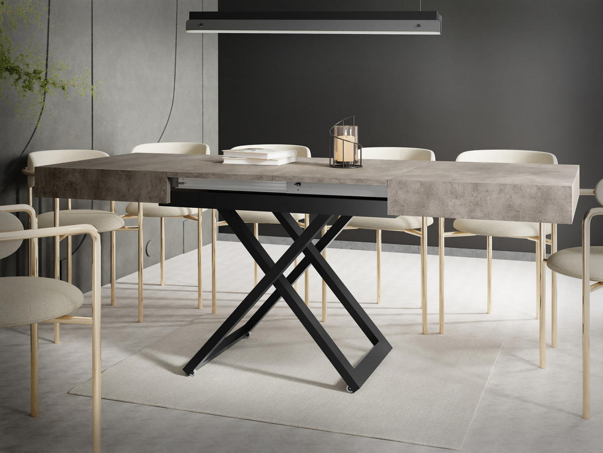 COUCHTISCH Cavetta U höhenverstellbar ausziehbar, Dunkelgrauer Chicago Beton 120-200/80/27-76 cm - Dunkelgrau/Schwarz, Holzwerkstoff/Metall (80/120/76cm) - WFL GROUP