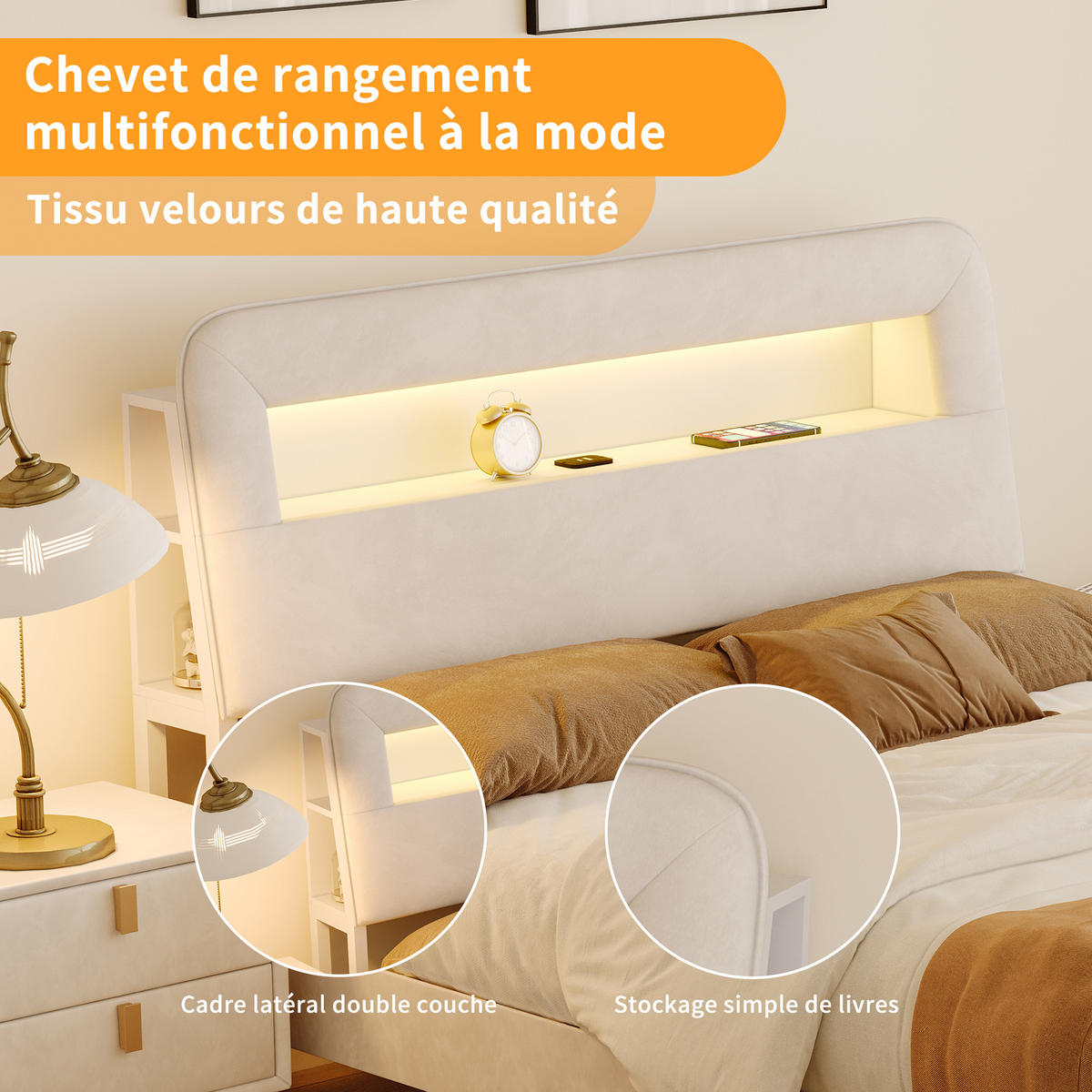 POLSTERBETT 140x200 Beige LED USB Stauraum - Beige, Holz - SHOPENTRA