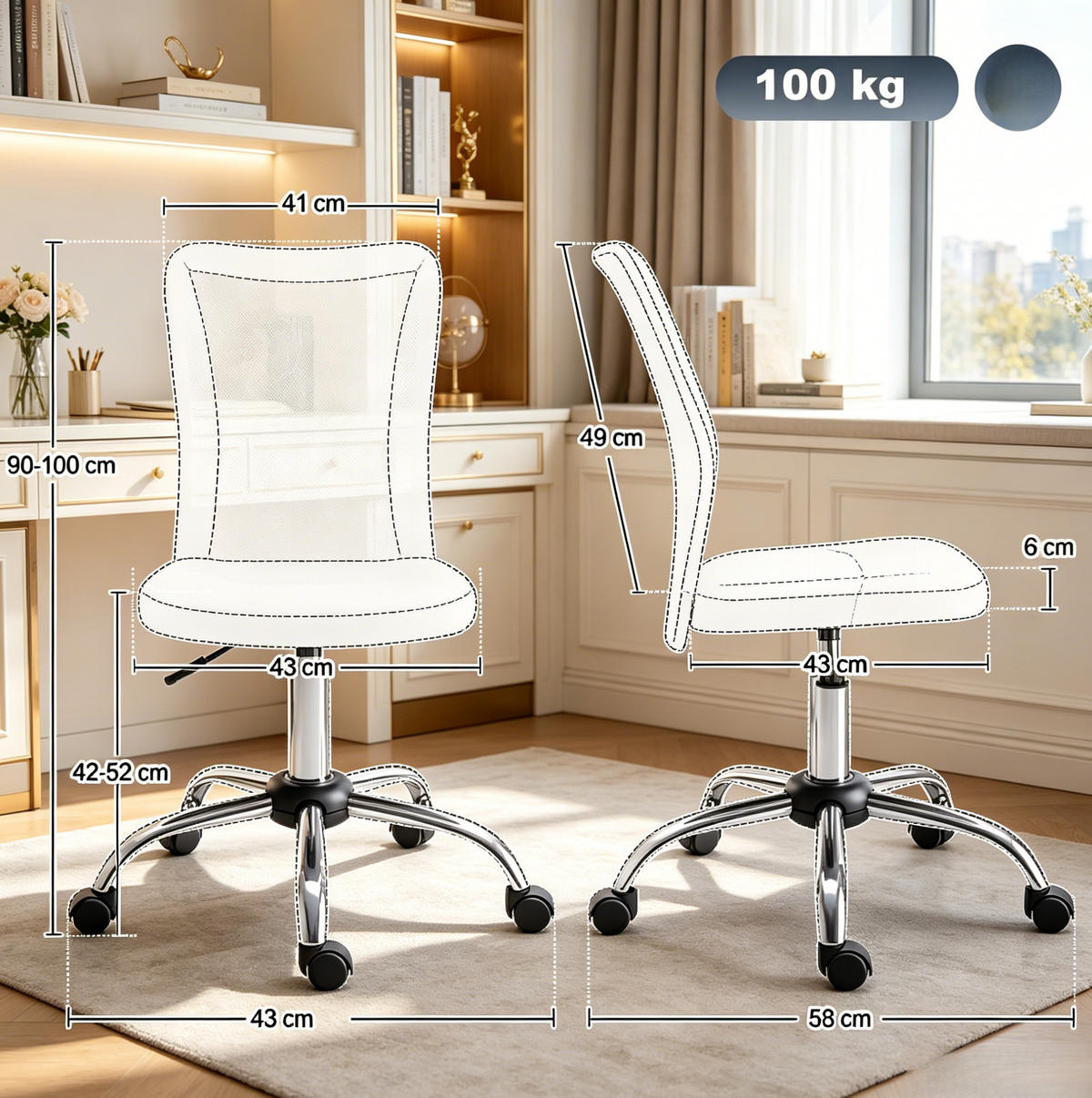 BÜRODREHSTUHL in Grau 58x43x100 cm mit Netzbezug und höhenverstellbarem Sitz - Grau, Kunststoff (43/100/58cm) - IVMEU