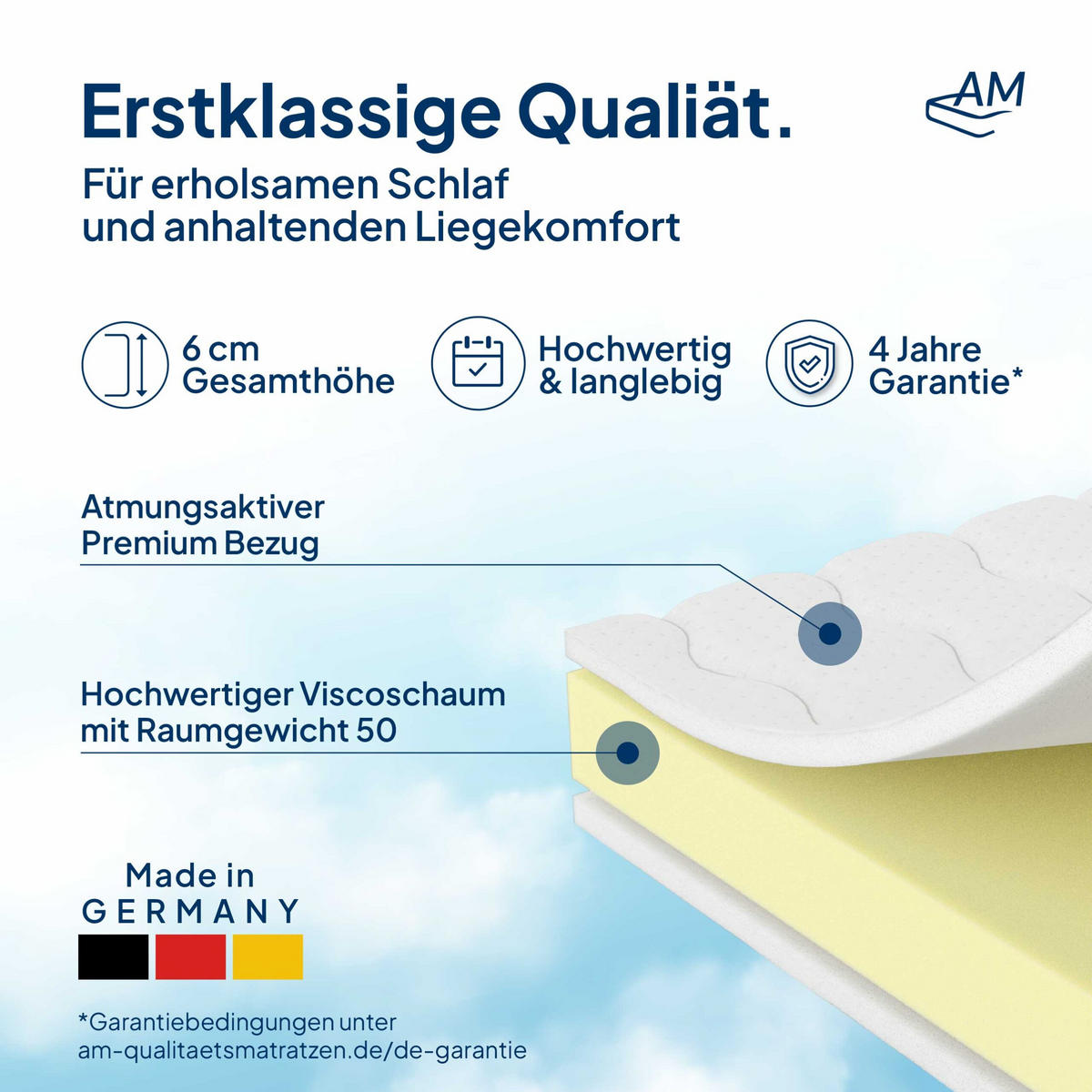 VISCOTOPPER 180/210 cm - 6cm Höhe & Tencel Bezug - Weiß, Textil (180/210cm) - AM Qualitätsmatratzen