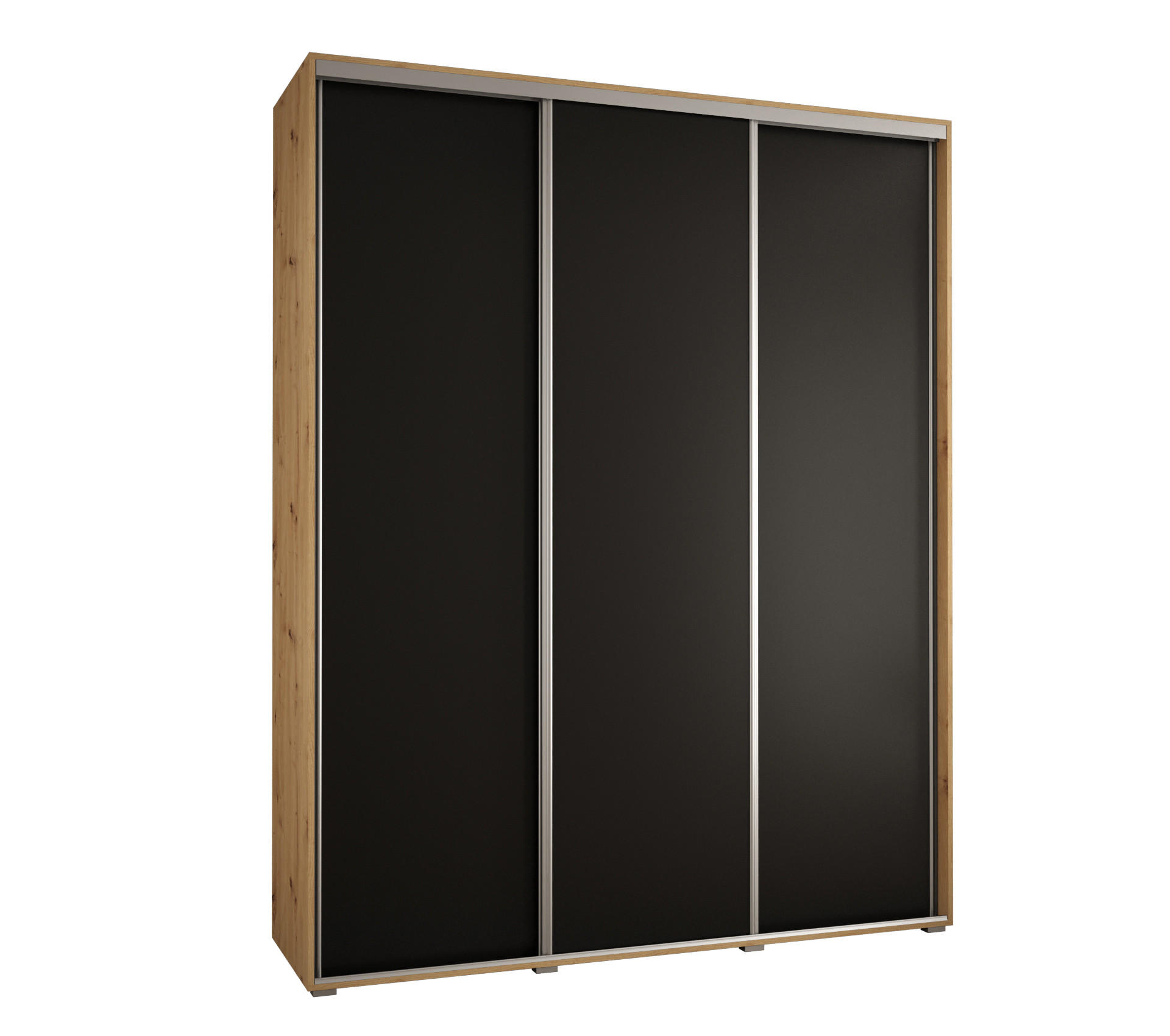 Abiks Möbel Schwebetürenschrank Eiche Artisan, Schwarz, Silber 190x235x45 cm