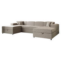 WOHNLANDSCHAFT Santos U Boucle - Beige/Schwarz, Holzwerkstoff/Kunststoff (320/79/166cm) - MIRJAN24